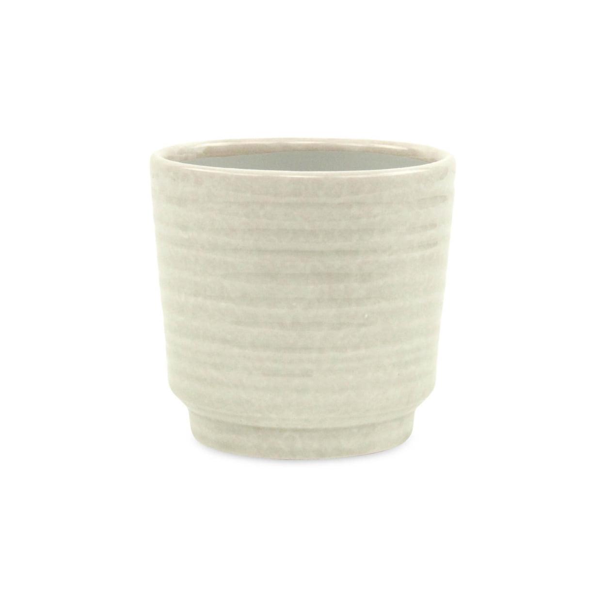 Modern Off-White Rippled Ceramic Indoor Planter, 4.5"