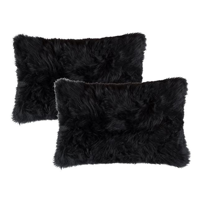 Black New Zealand Sheepskin Fur Throw Pillow Set