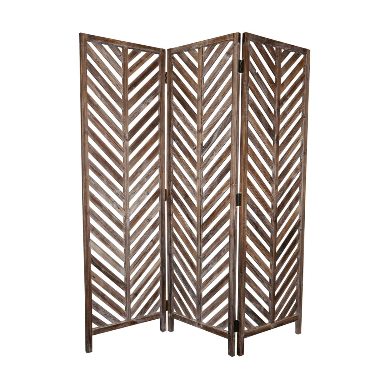 Rustic Weathered Brown 3-Panel Folding Wood Room Divider