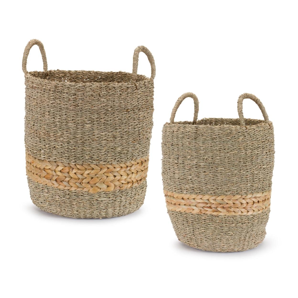 Beige Round Seagrass Storage Baskets Set of 2