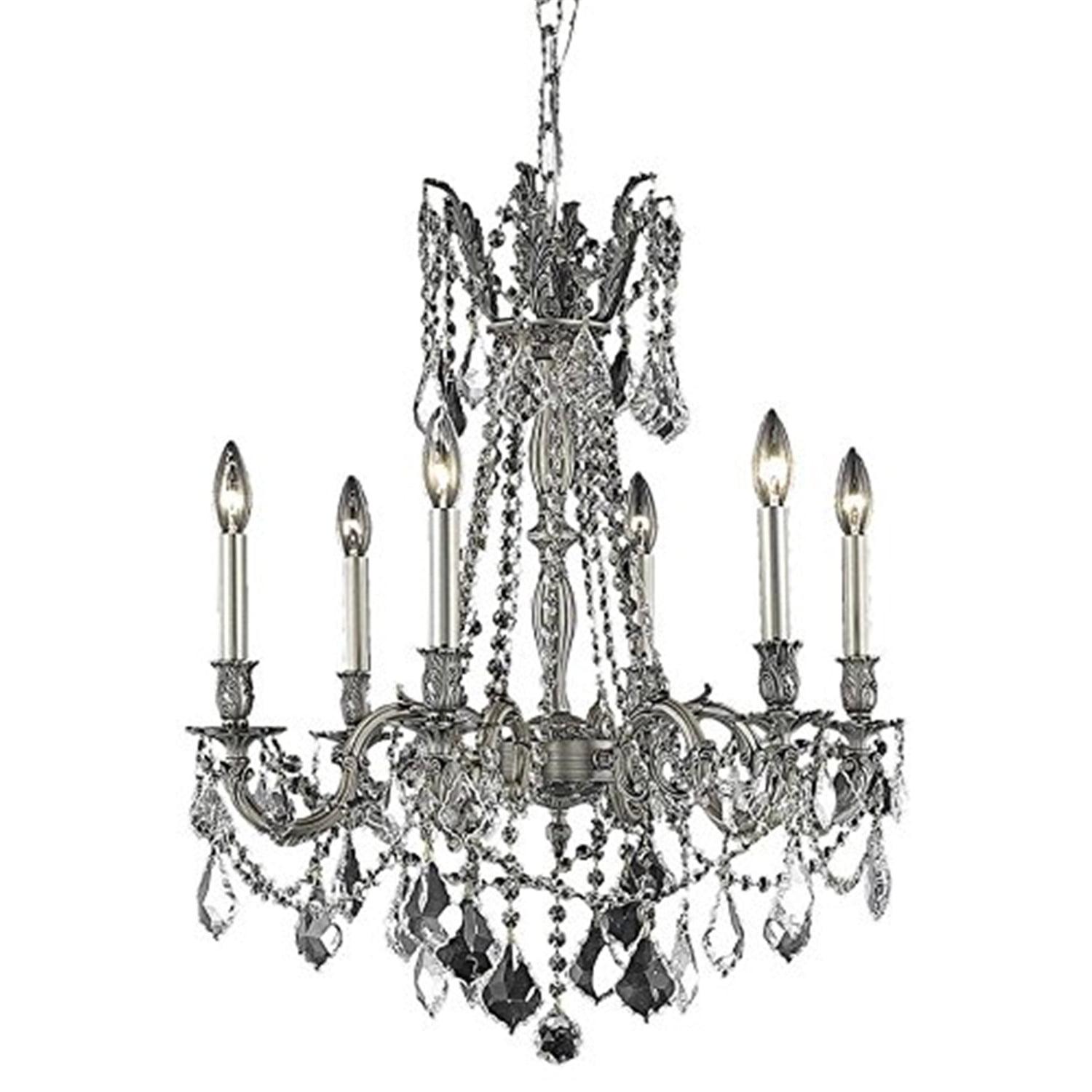 Royal Cut Crystal and Pewter 6-Light Chandelier with Bronze Accents