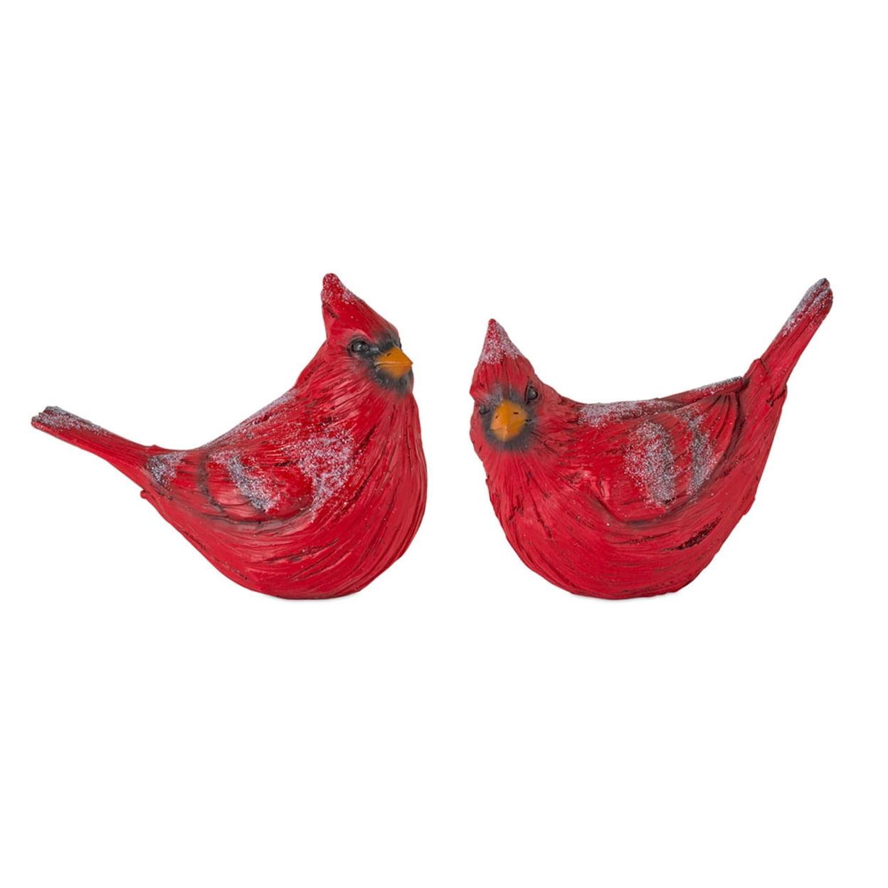 Frosted Red Resin Cardinal Bird Figurines Set of 4