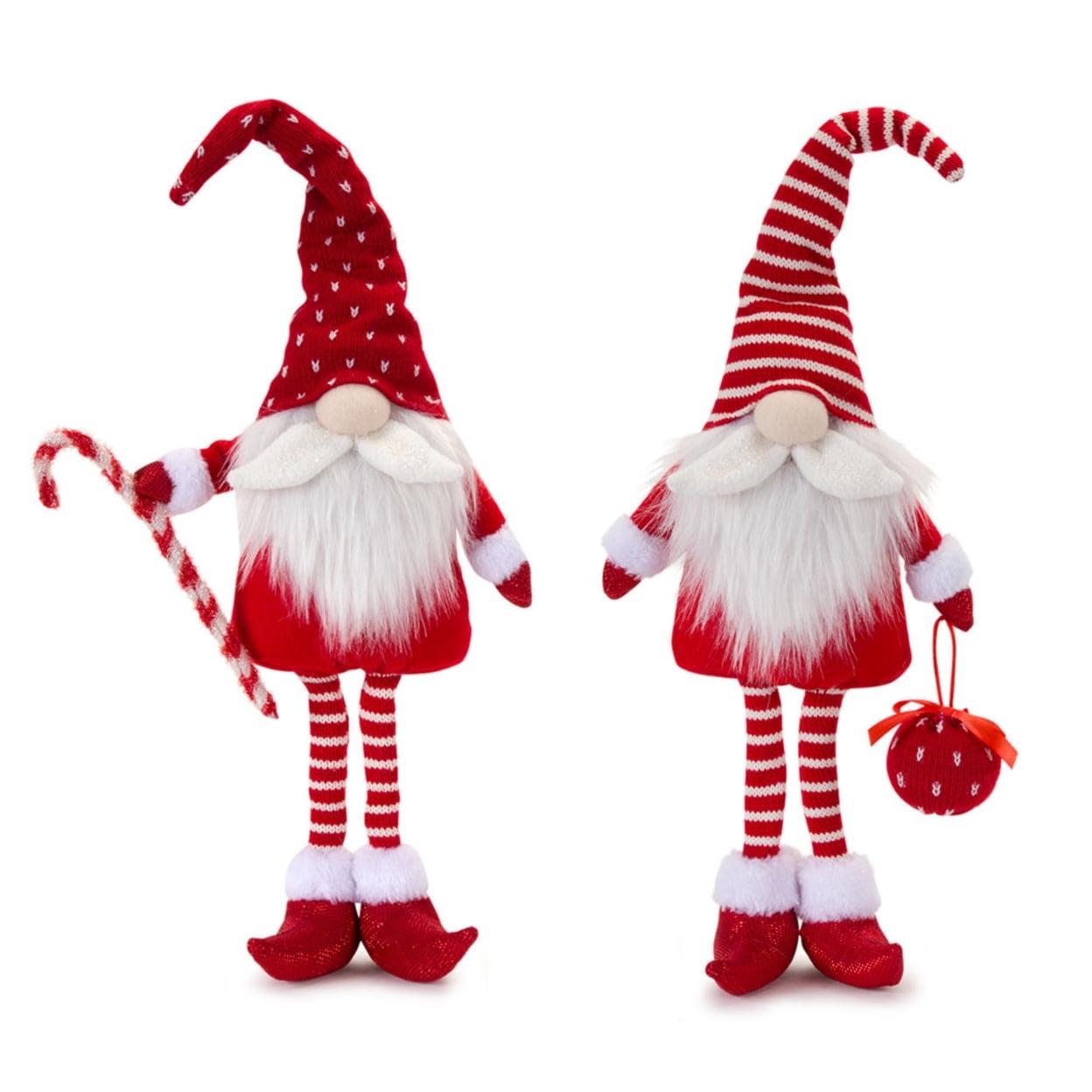 Red and White Plush Holiday Elf Statues Set of 2