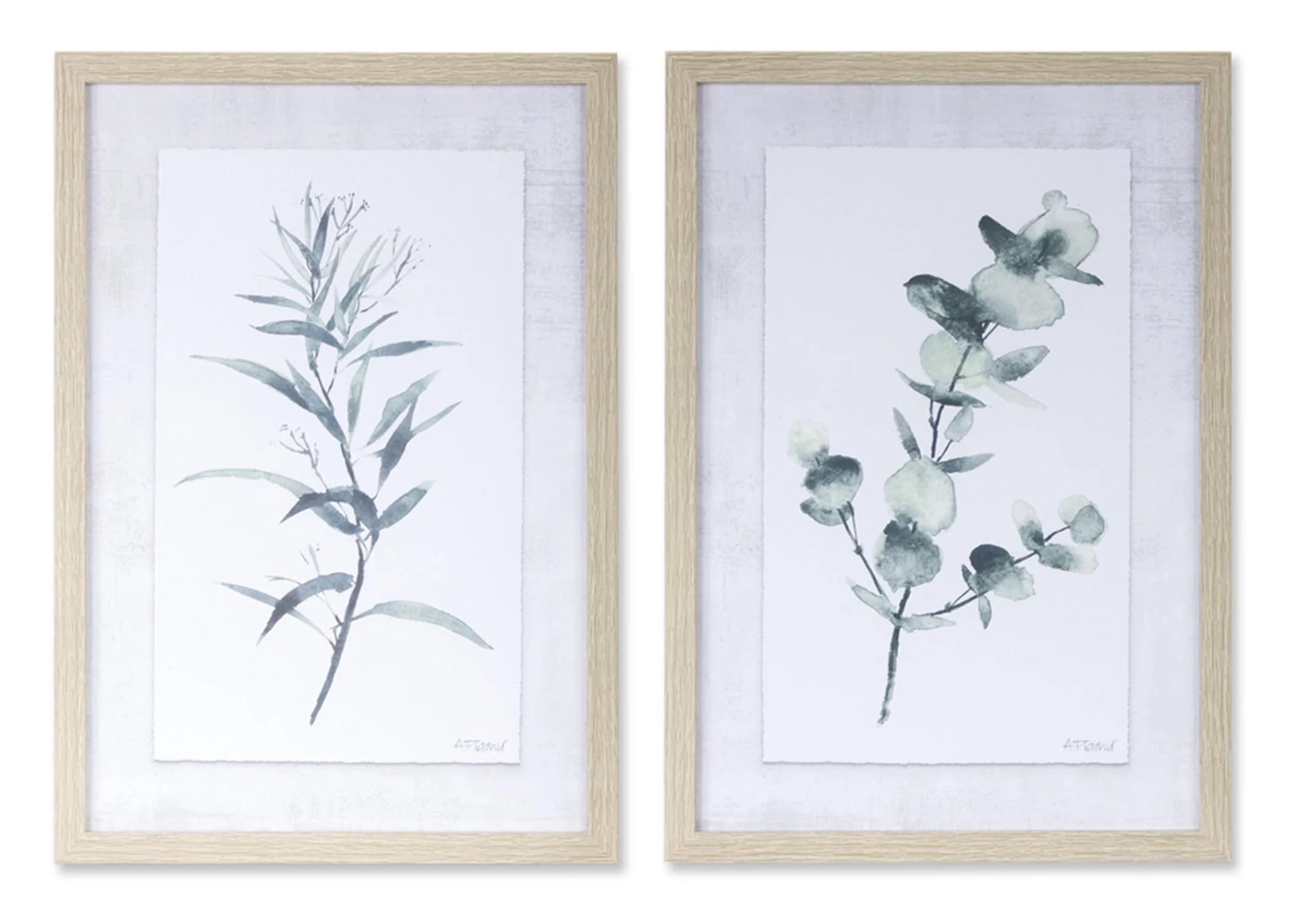 Framed Watercolor Eucalyptus Leaf Print Set