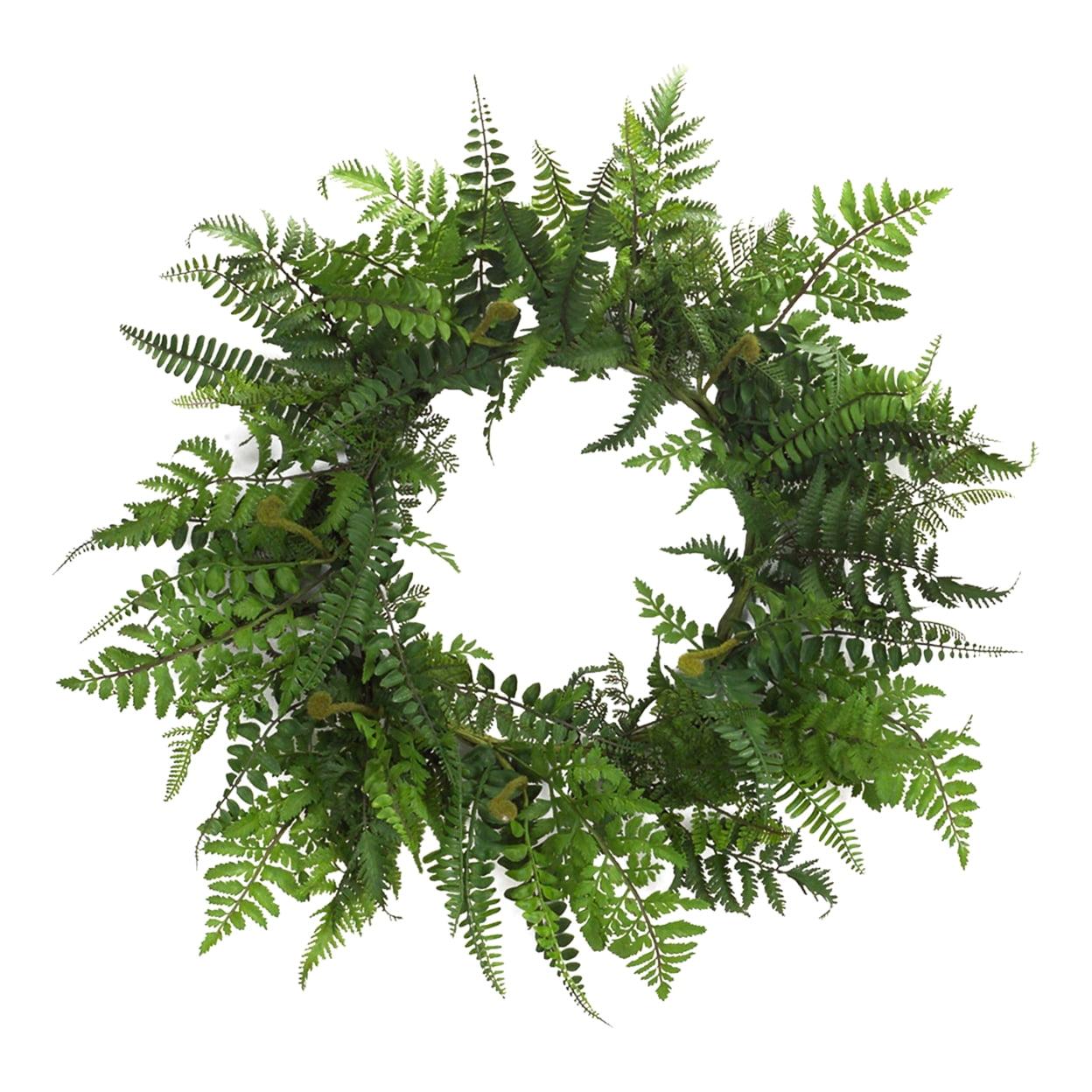 Elegant Outdoor 24" Artificial Fern Wreath with Natural Twig Base