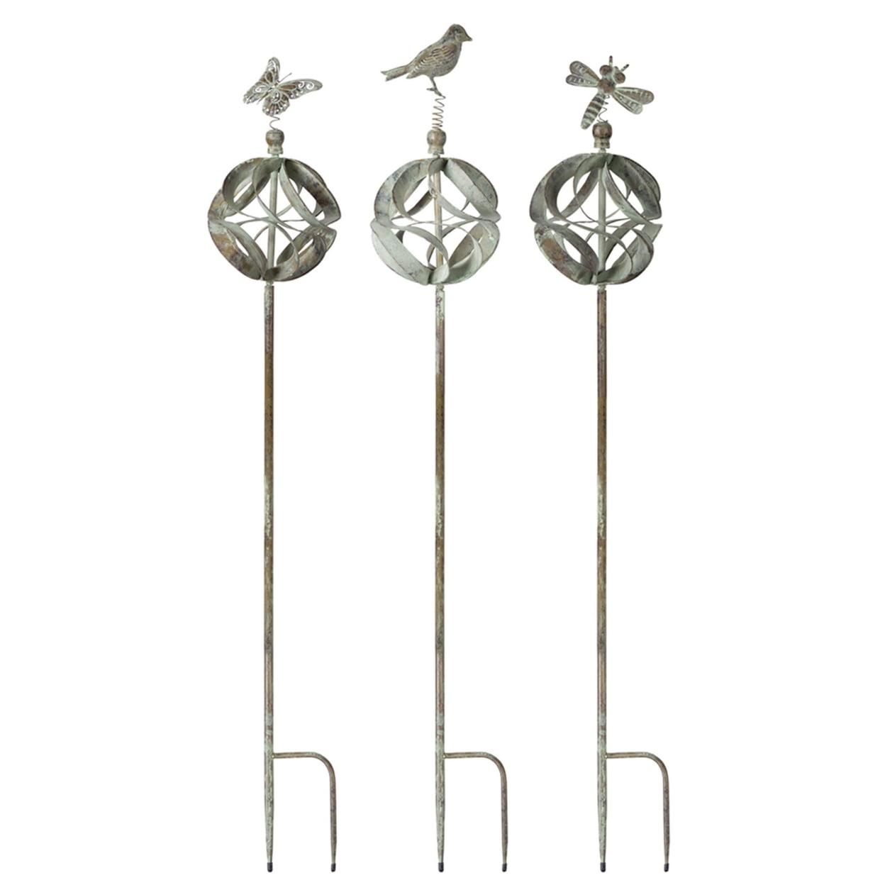 Rustic Green and Brown Iron Garden Stakes Set of 3