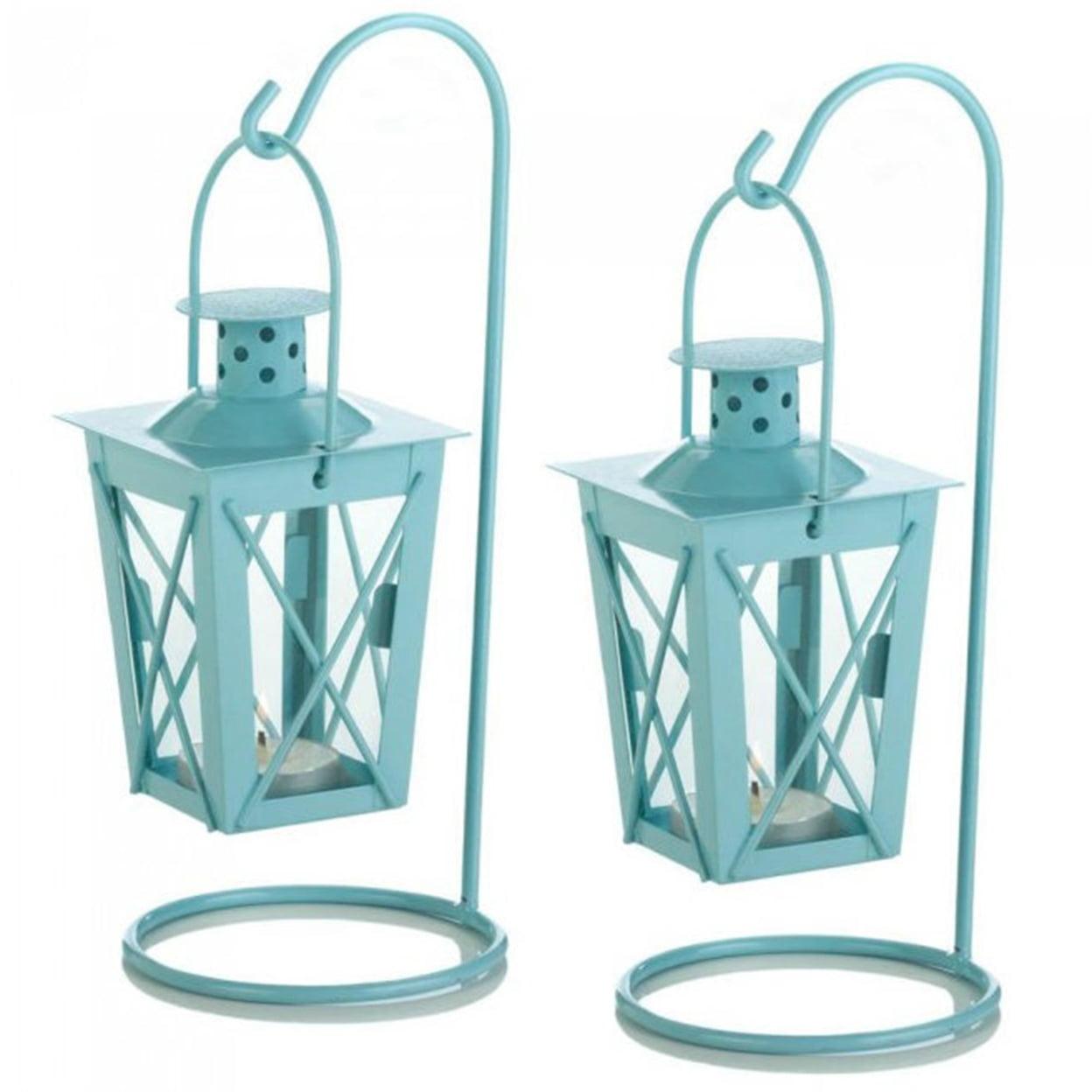 Home Decorative Hanging Railroad Lanterns Pair - Baby Blue