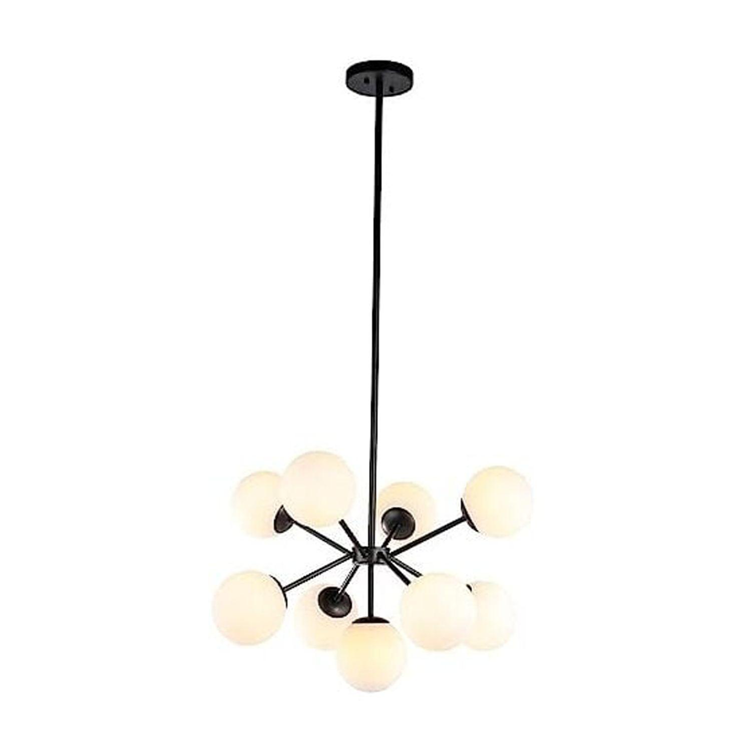 Celestial Jupiter 9-Light Black and Frosted White Glass LED Pendant