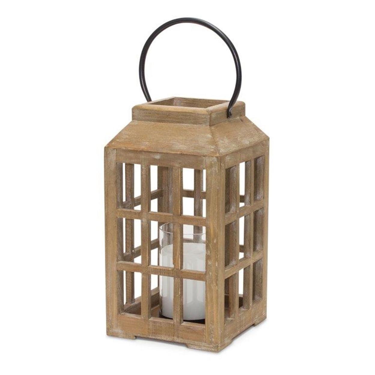 Rustic Brown Wood and Glass Hanging Lantern