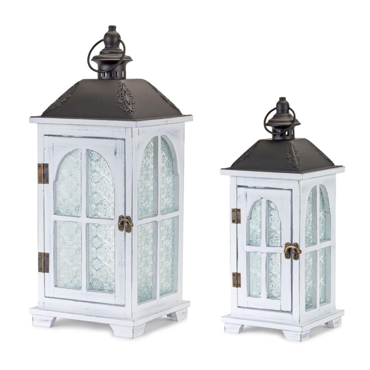 Melrose Wood Lantern with Frosted Glass (Set of 2)