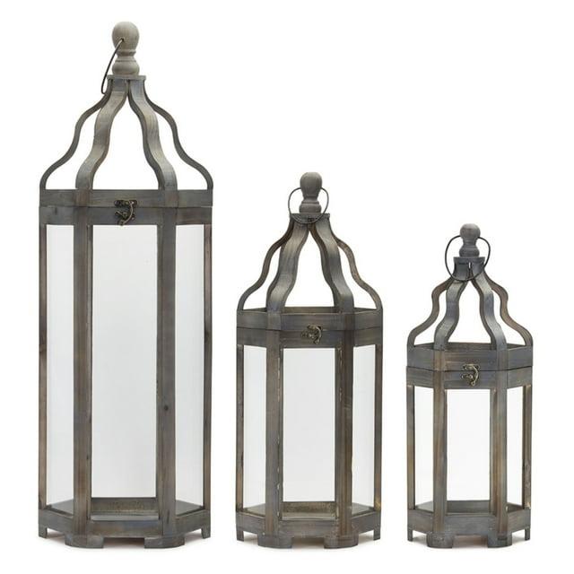 Melrose Wood Floor Lantern (Set of 3)