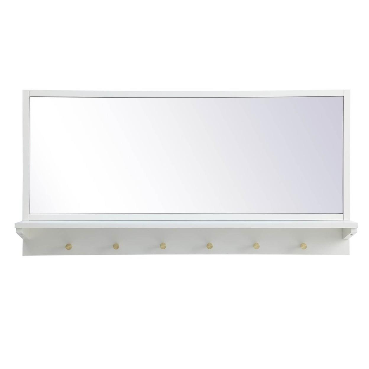 Elle Modern White Entryway Mirror with Brass Pegs Shelf 42"x21"