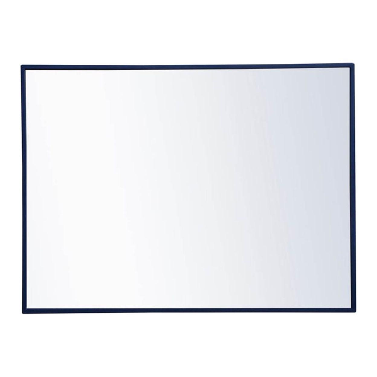 Contemporary Blue Wood Rectangular Wall Mirror 24x32 Inch