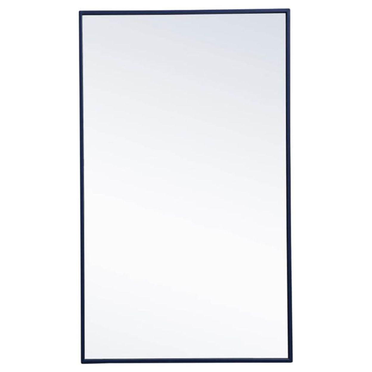 Elegant Contemporary Blue Wood Frame Rectangular Wall Mirror 24x40 in.