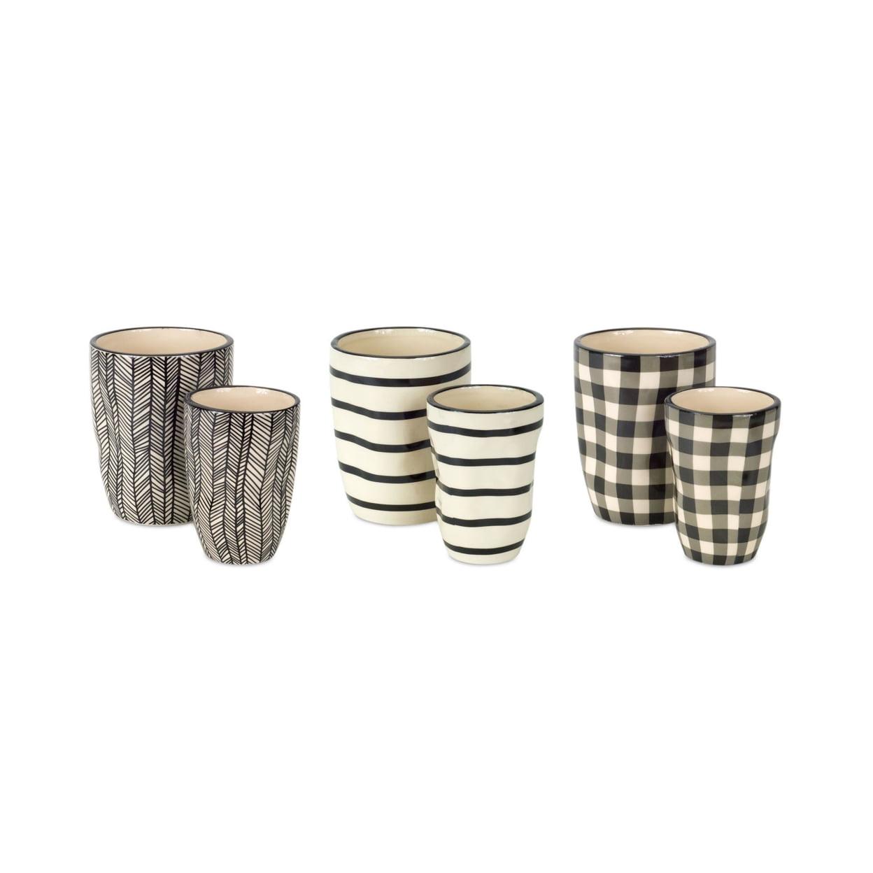 Black and Ivory Patterned Dolomite Decorative Pots Set of 6