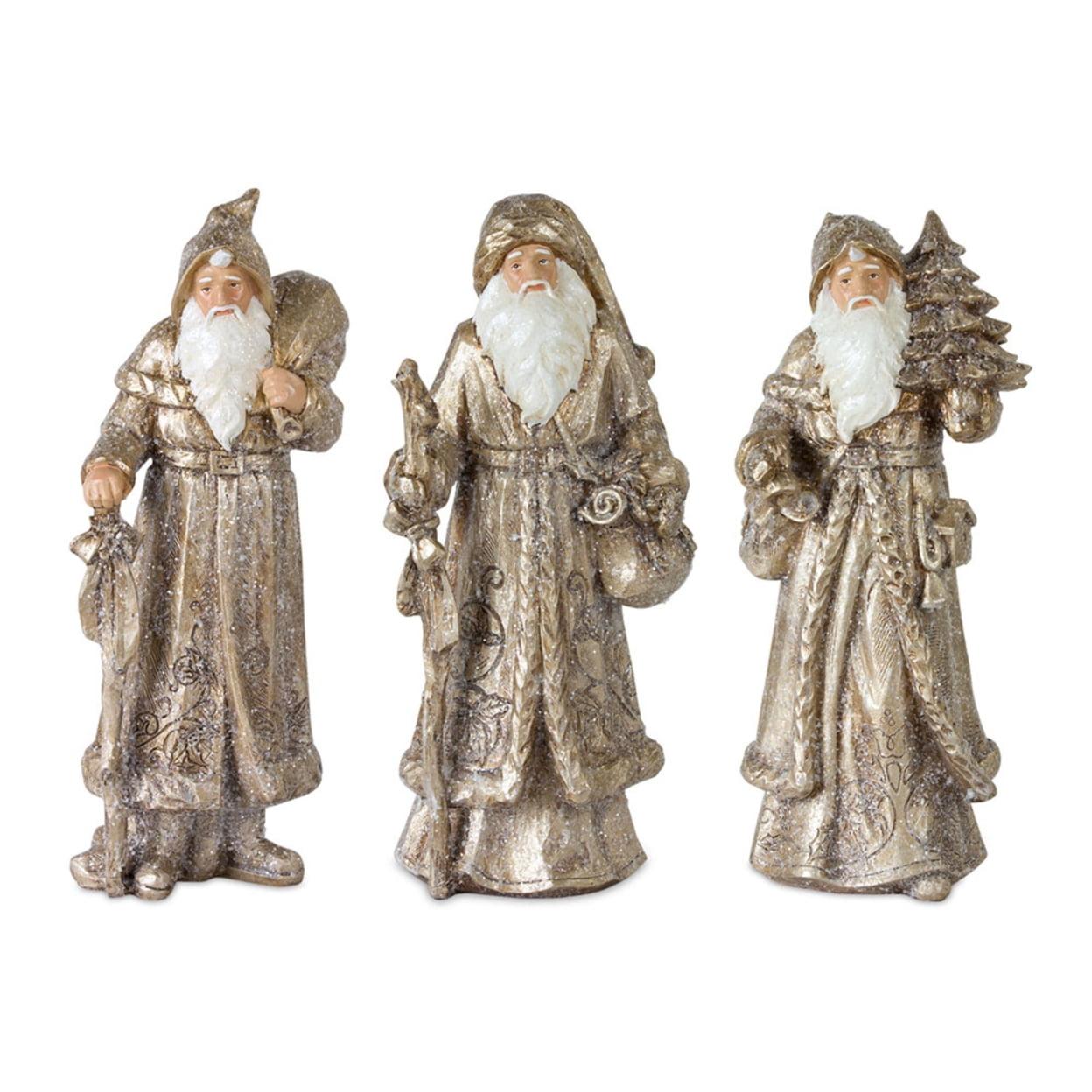 Gold and White Resin Santa Figurine Set