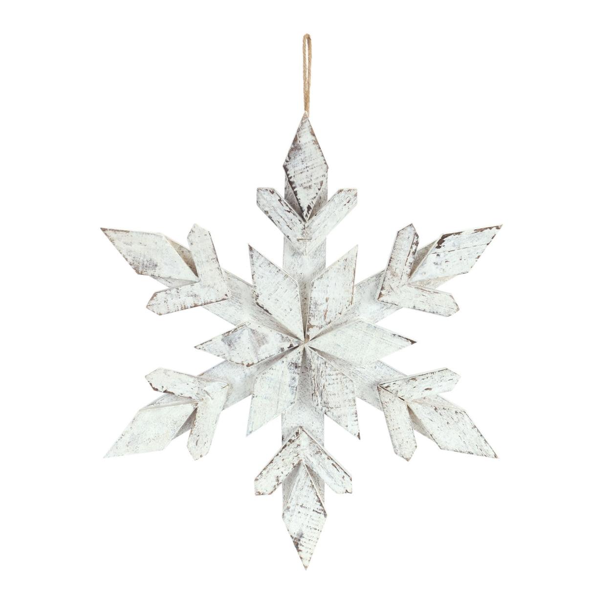 Whitewashed Wooden Snowflake Ornament Set of 6