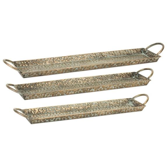 Hammered Metal Tray with Washed Finish and Handles (Set of 3)