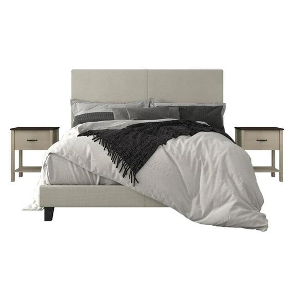 Upholstered Panel Bed With 2 Nightstands