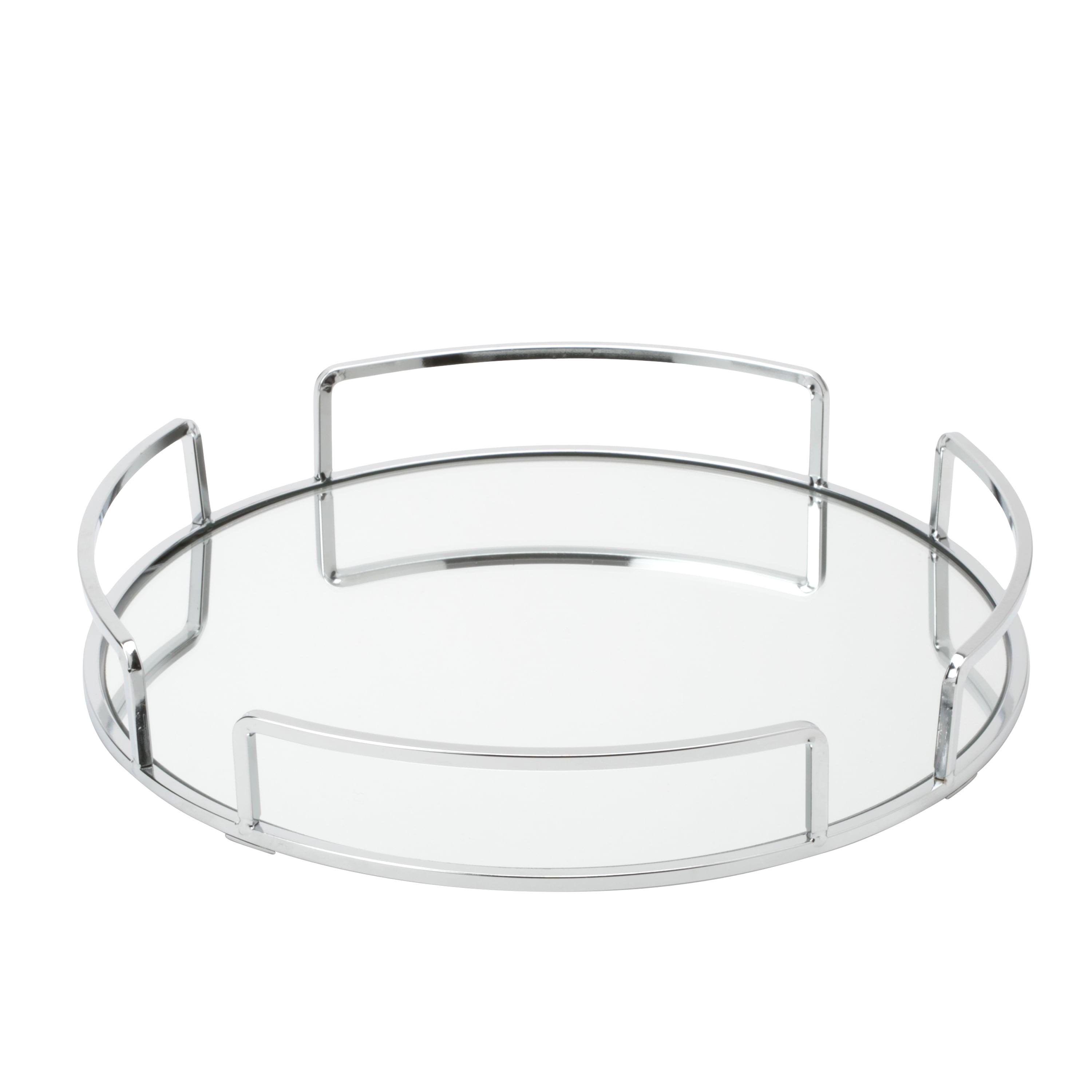 Elegant Chrome-Finished Round Glass Bathroom Tray