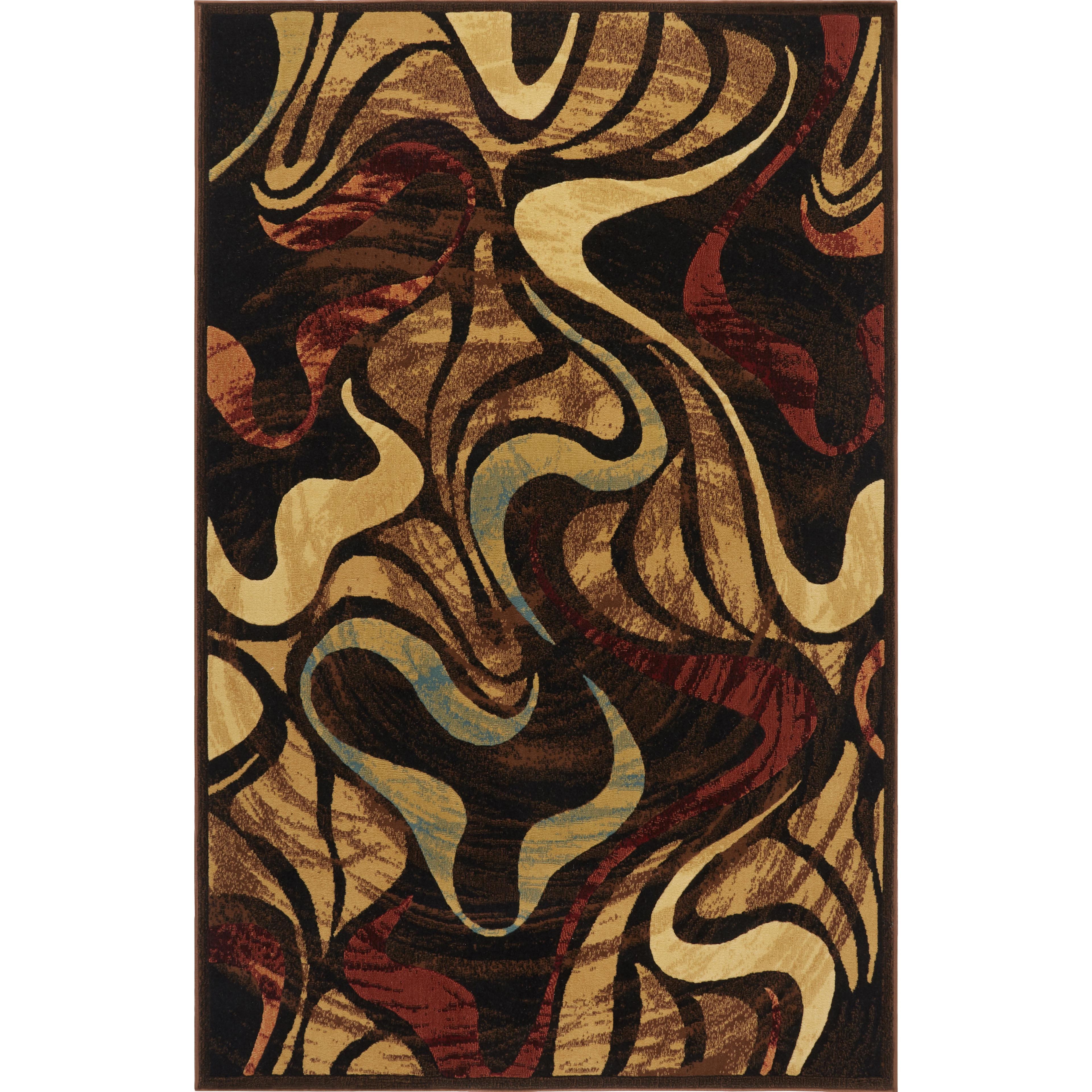 Abstract Swirl Black and Beige Easy-Care Synthetic Area Rug