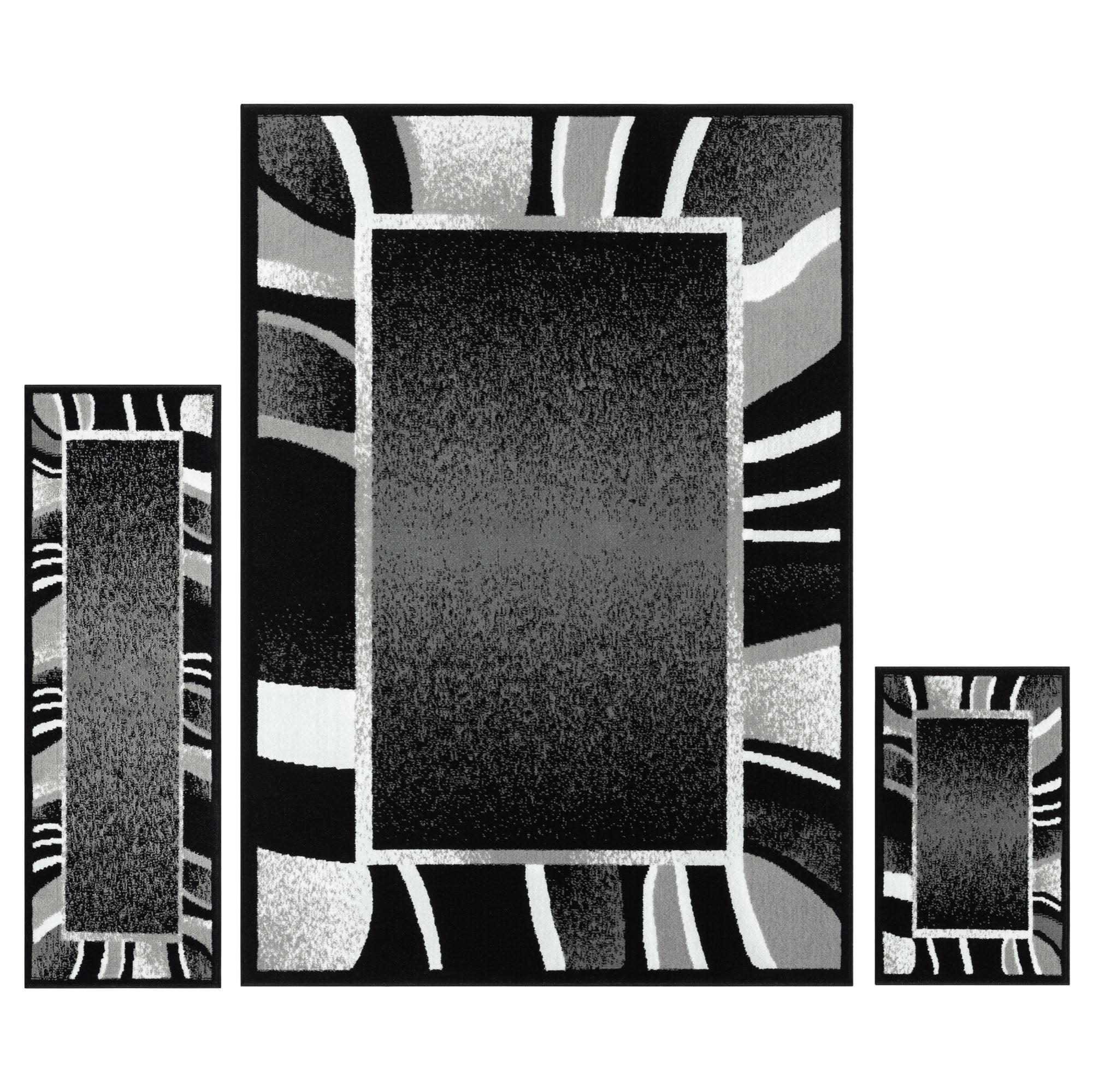 Home Dynamix Ariana Konya Contemporary Abstract Border Area Rug, Black/Grey, 3-Piece Set