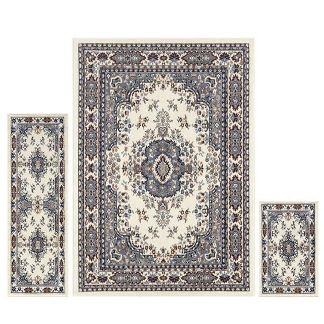 Home Dynamix Ariana Ksara Traditional Medallion Border Area Rug, Ivory/Blue, 3-Piece Set