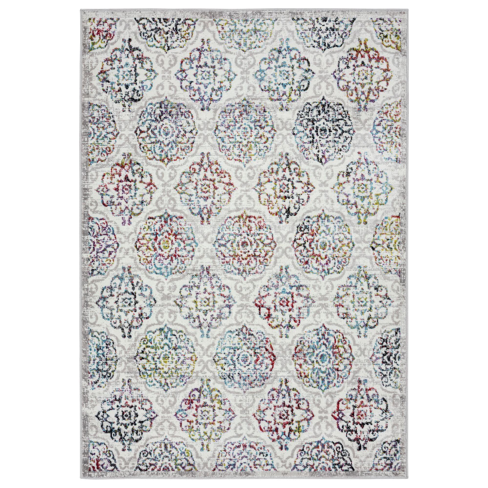 Home Dynamix Boho Andorra Transitional Damask Area Rug Ivory/Blue/Black, 5'2"x7'2"
