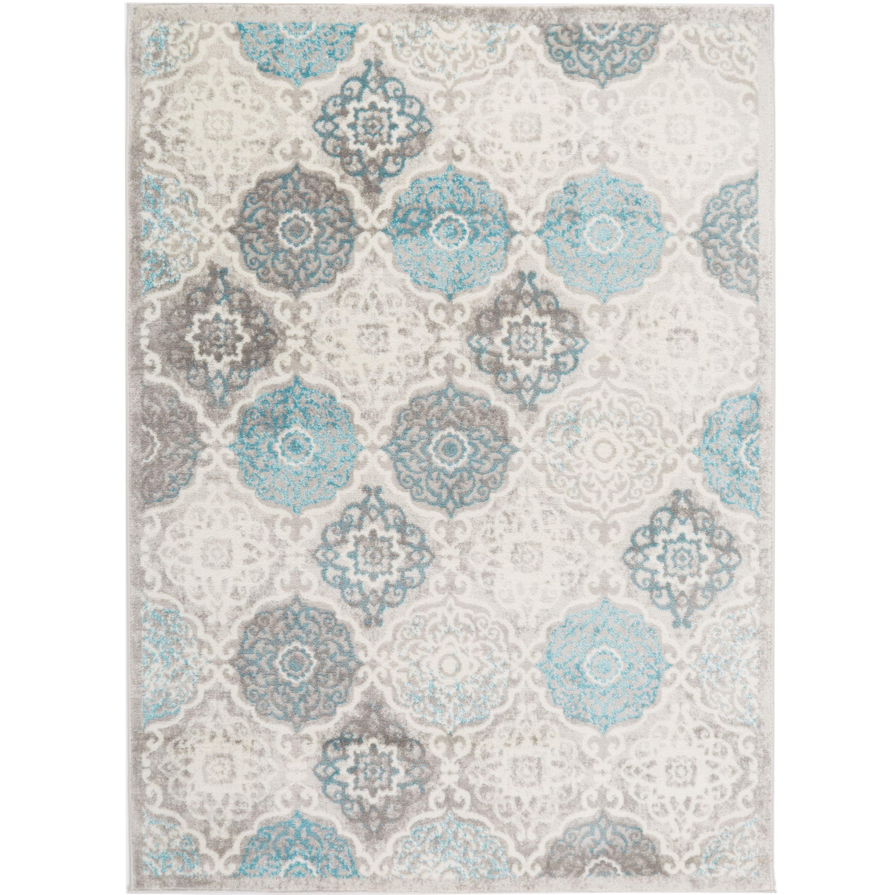 Andorra Gray Medallion Soft Polypropylene Area Rug, 5'2"x7'2"