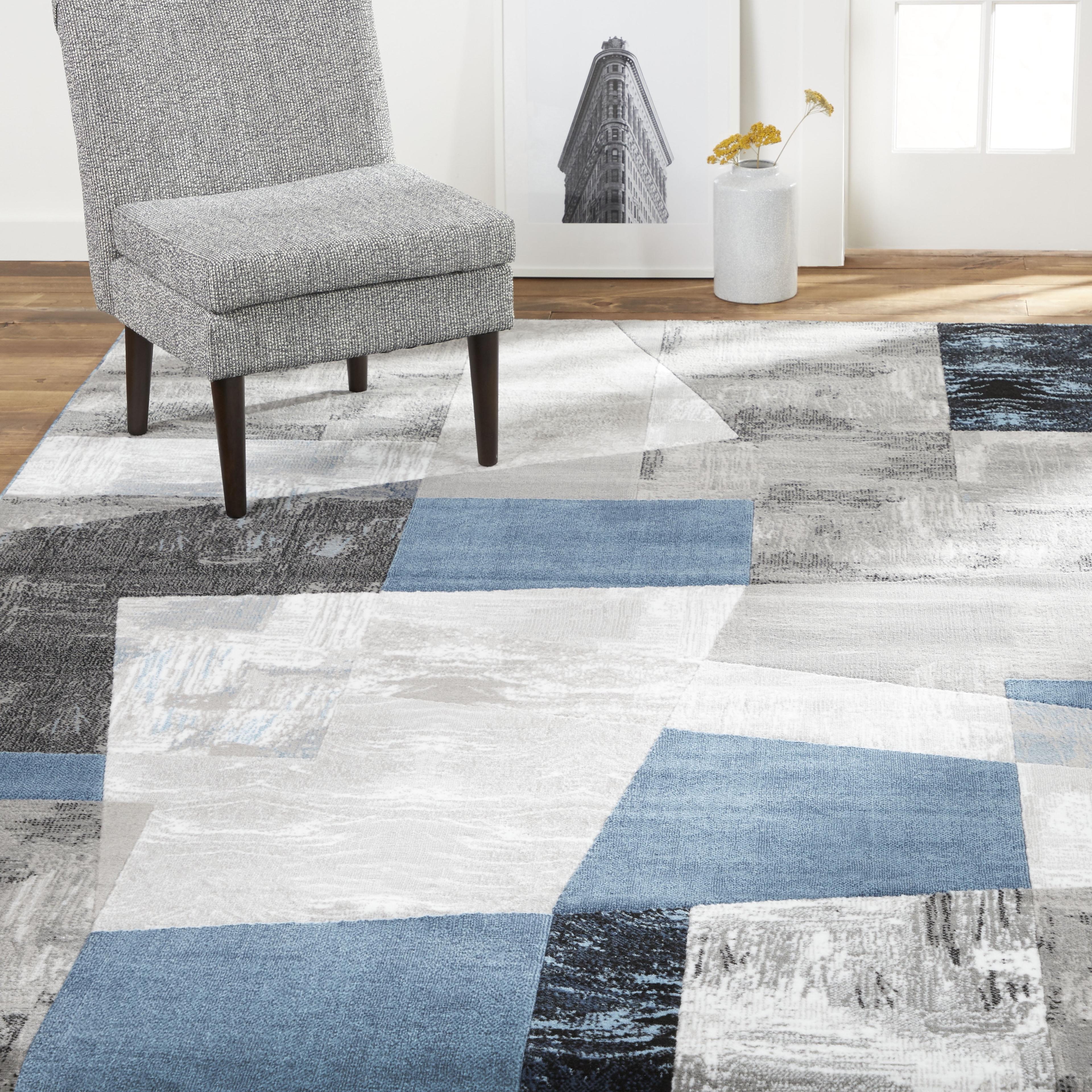 Modern Tranquility Gray-Blue Geometric Tufted Area Rug, 5'3"x7'2"