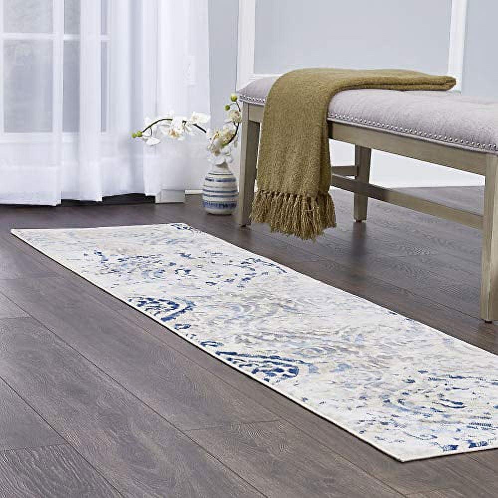 Ultra-Soft Ivory & Blue Moroccan-Inspired Washable Rug