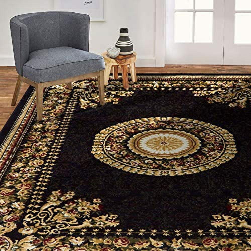 Black Rectangular Medallion Synthetic Area Rug