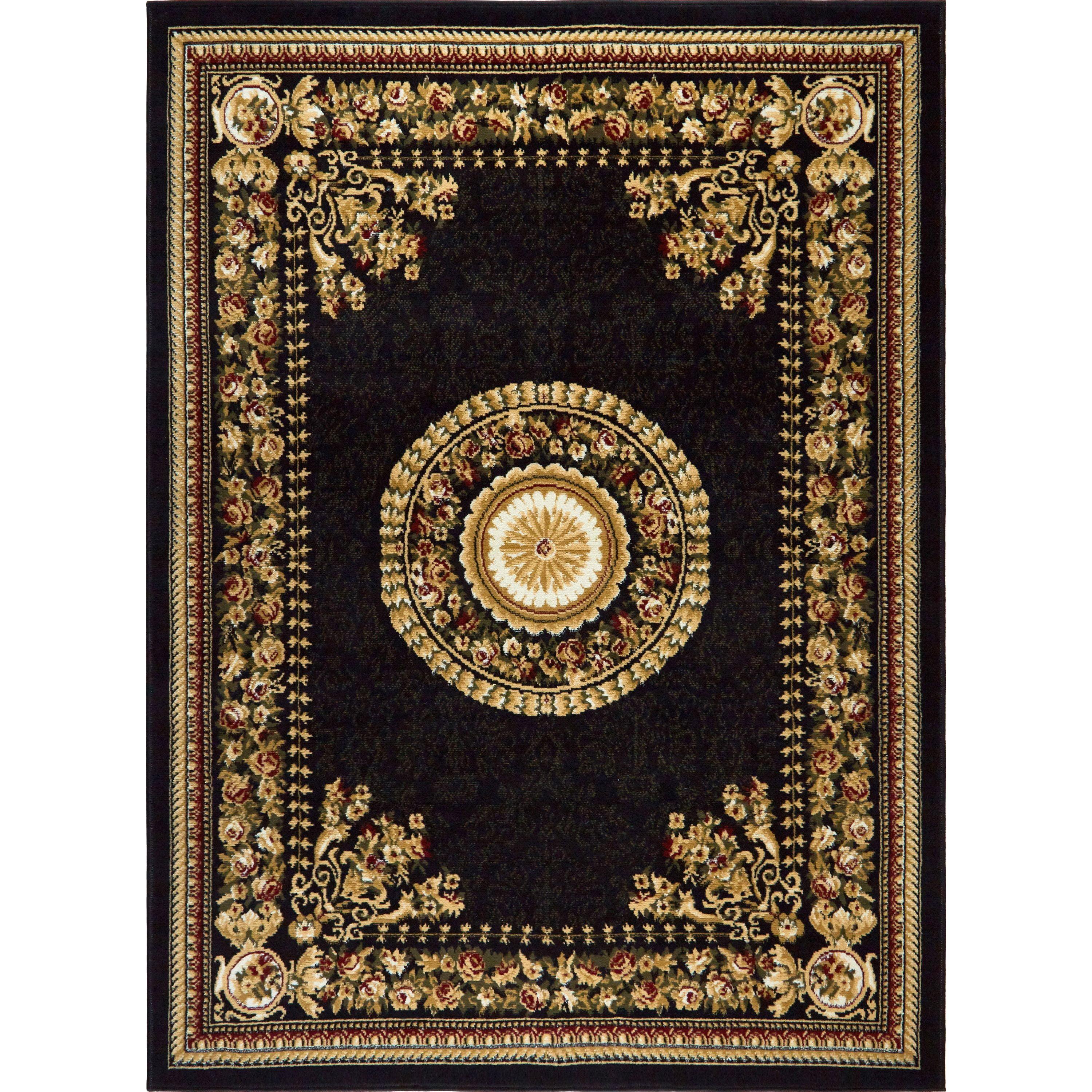 Home Dynamix Optimum Athens Traditional Medallion Area Rug, Black/Beige, 3'7"x5'2"