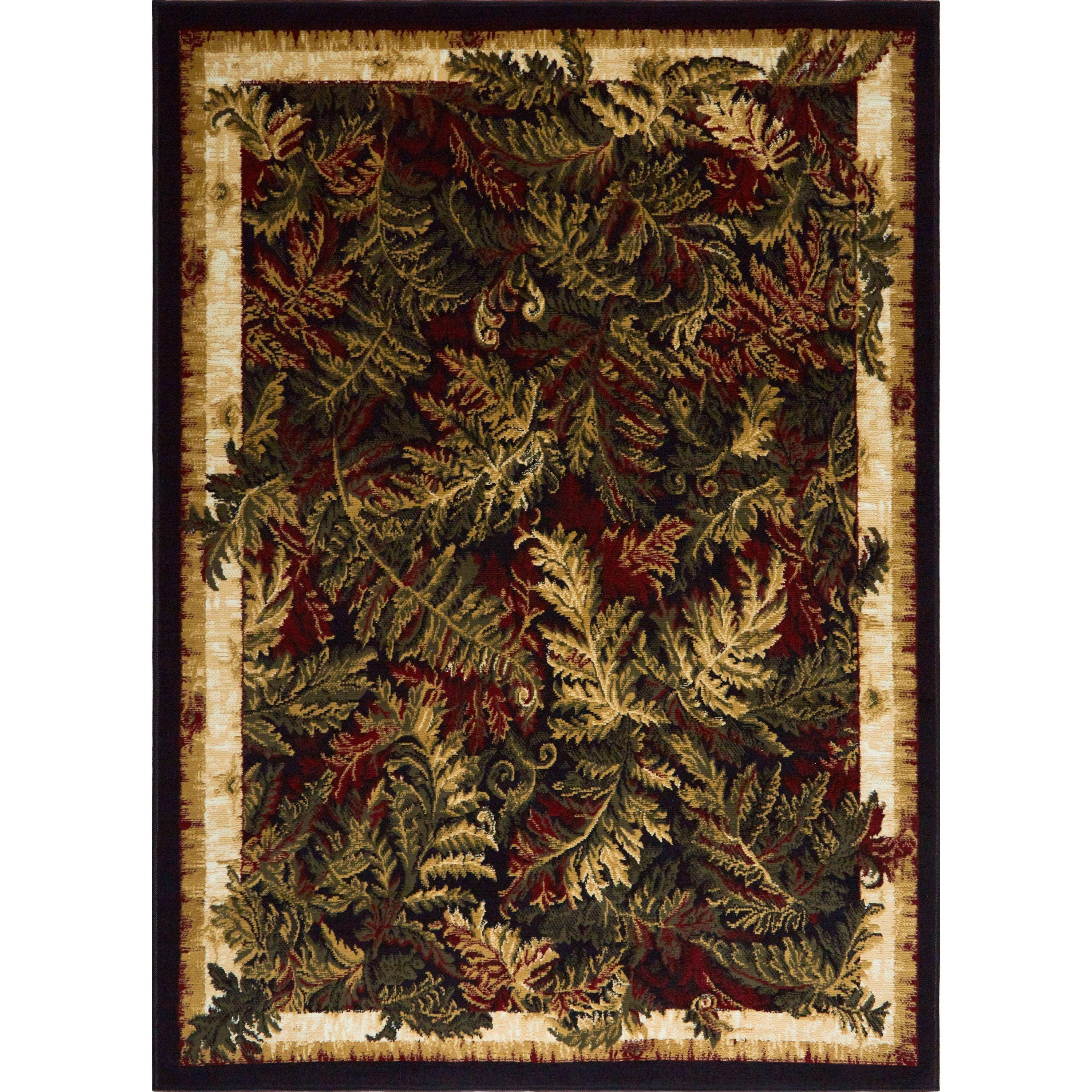 Black and Beige Floral Synthetic Rectangular Area Rug