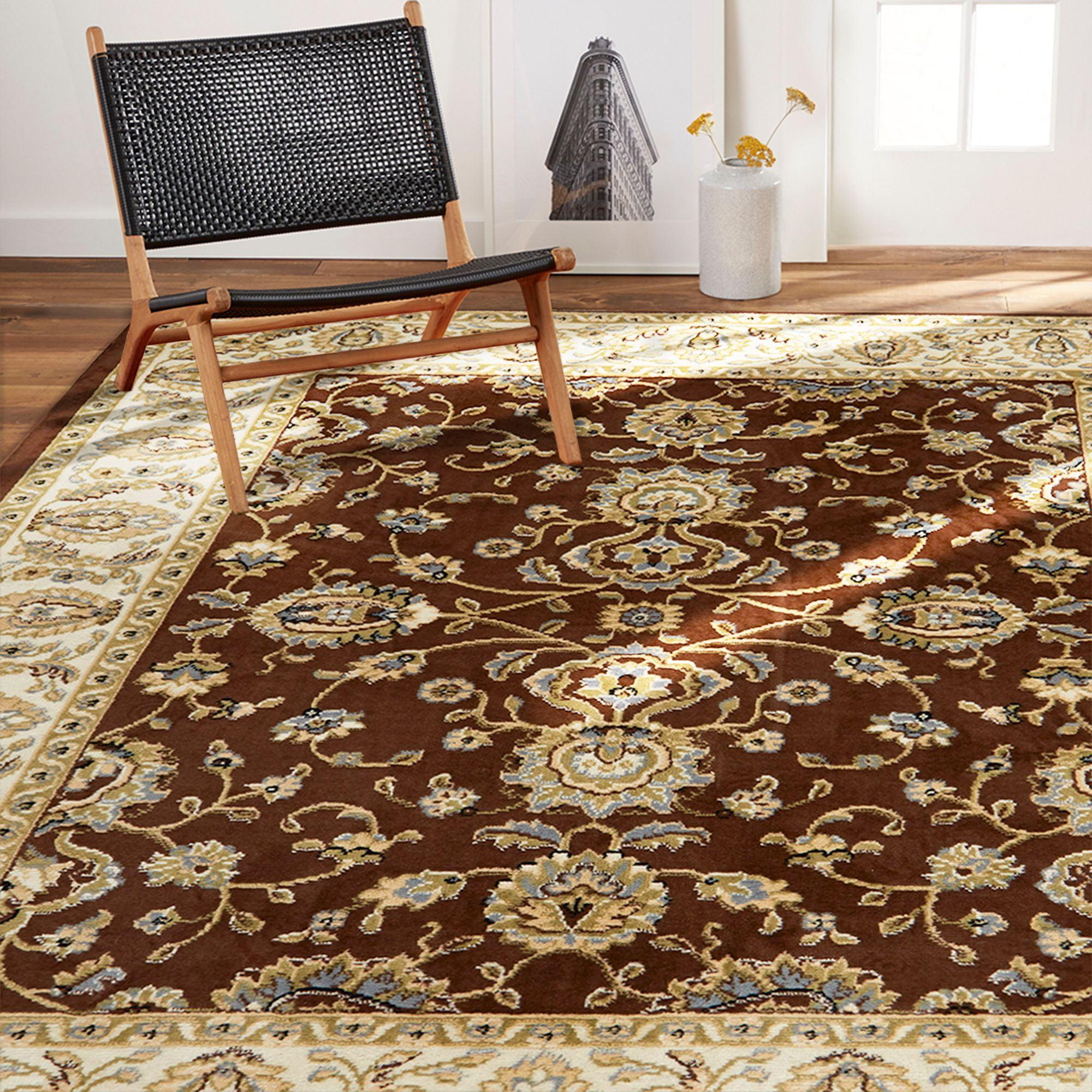 Brown and Ivory Traditional Medallion Area Rug, 5'2" x 7'2"