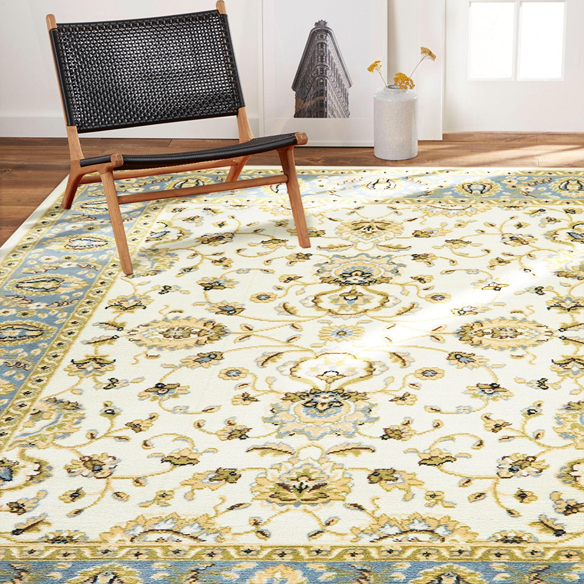 Ivory and Blue Medallion Rectangular Area Rug