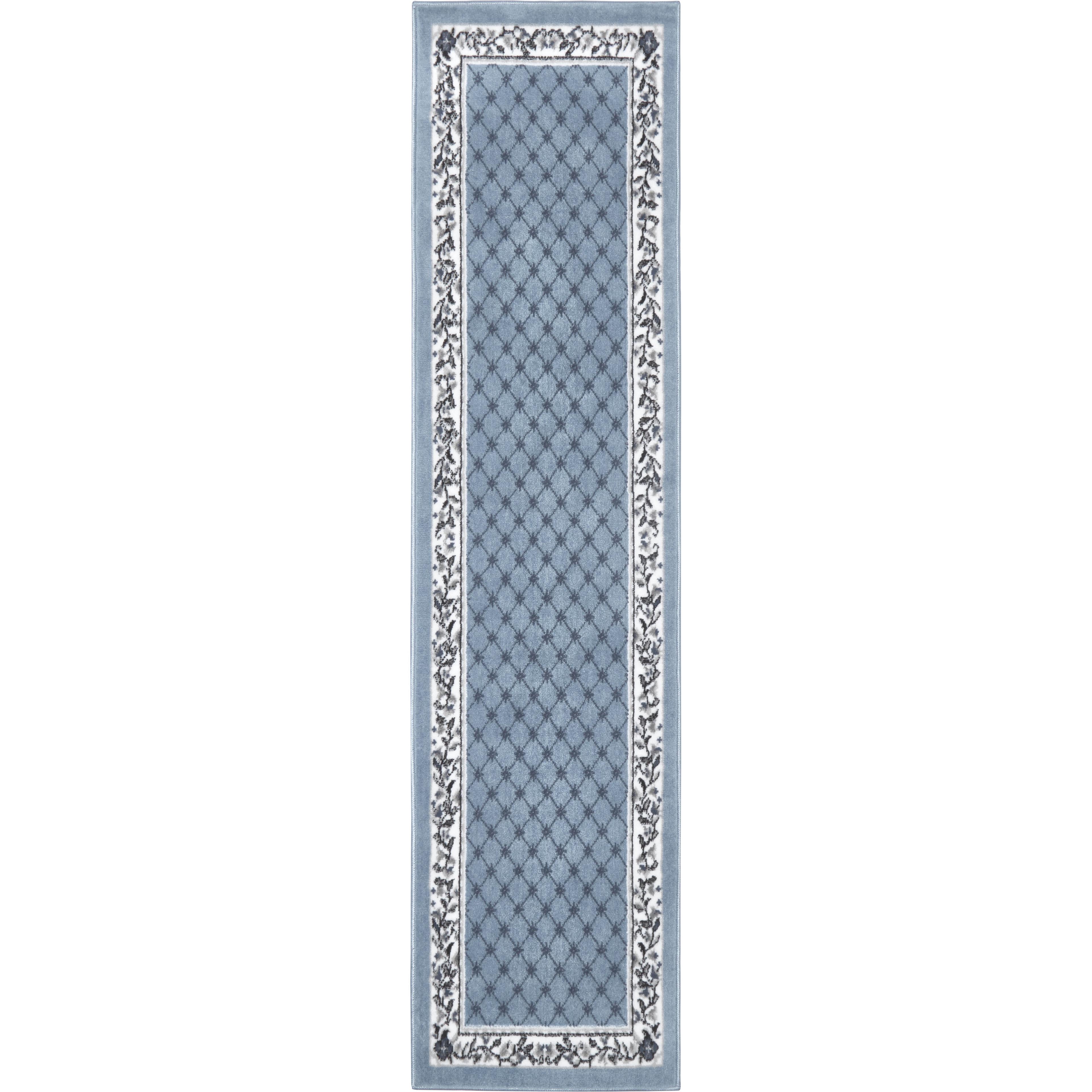 Aydin Blue and Ivory Diamond Floral Runner Rug