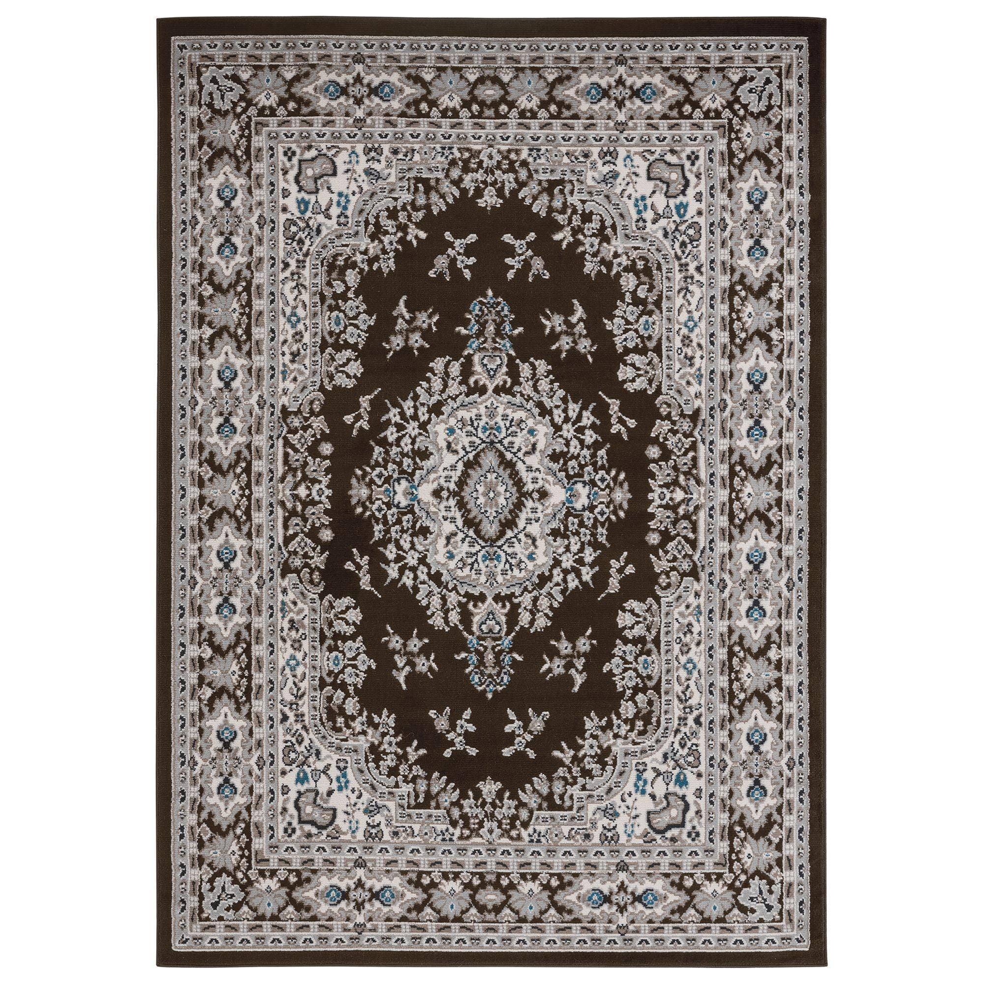 Brown and Ivory Traditional Medallion Area Rug, 5'3"x7'5"