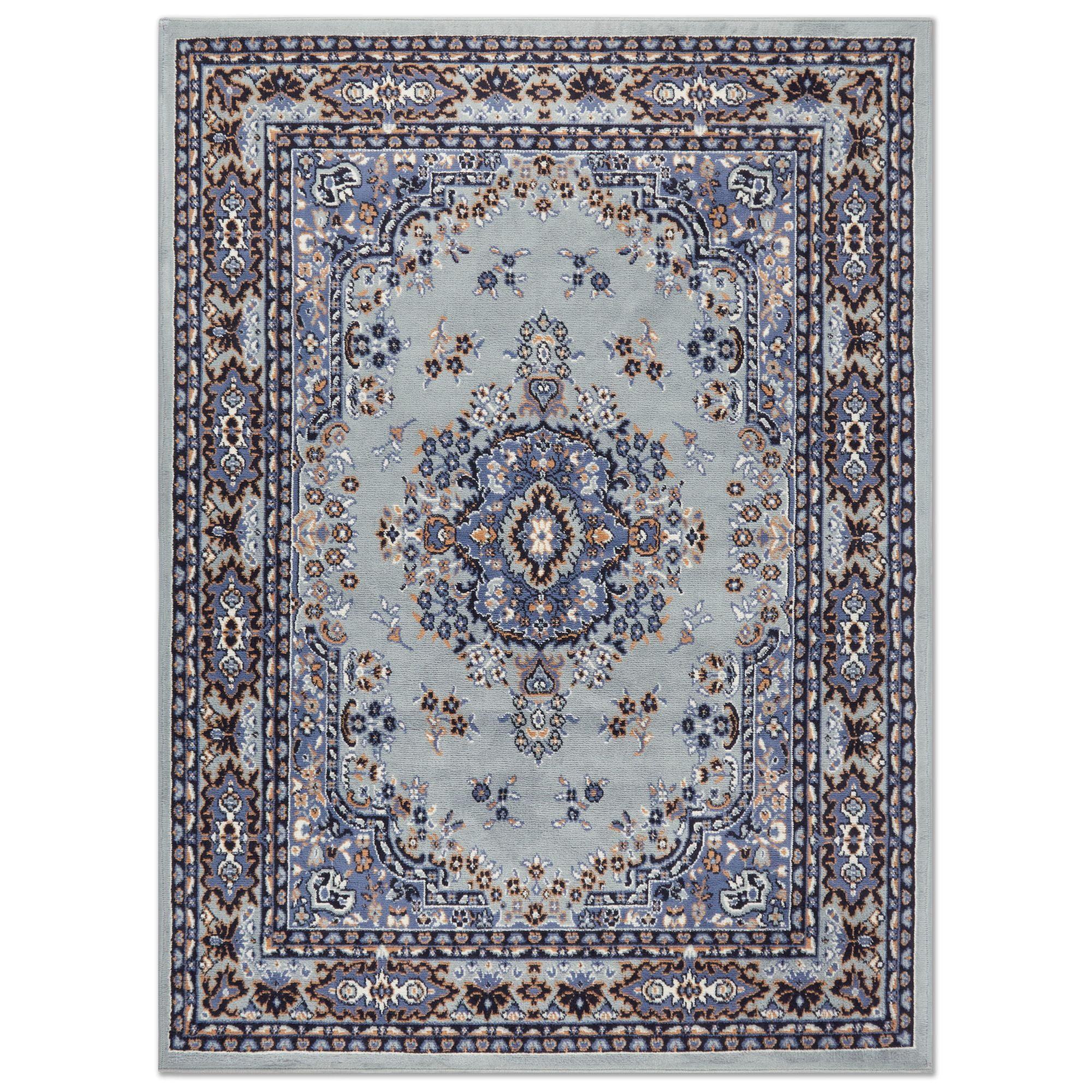 Silver and Blue 8' x 10' Synthetic Traditional Area Rug