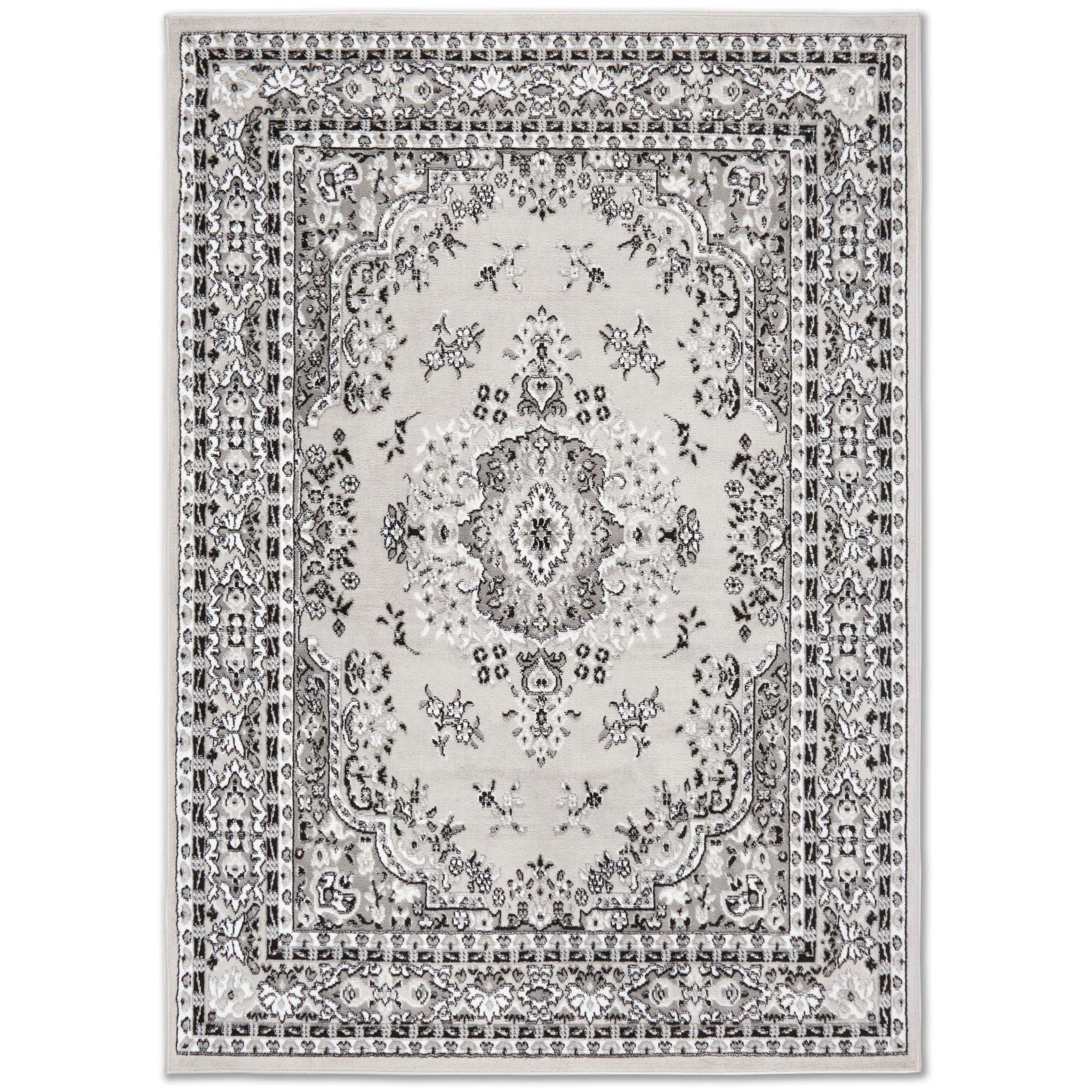 Gray Synthetic Stain-Resistant Traditional Medallion Area Rug