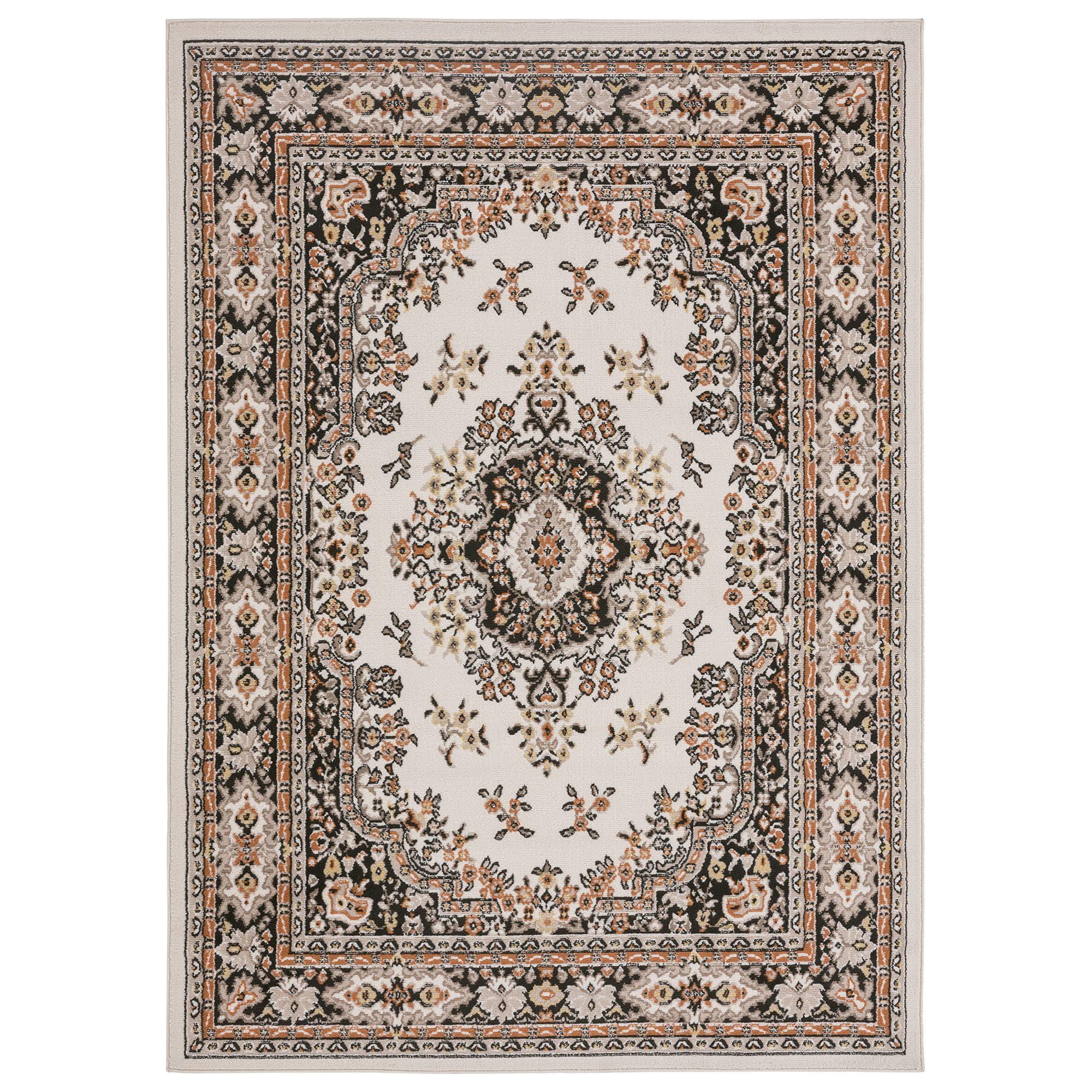 Ivory and Brown Traditional Medallion Area Rug, 5'3" x 7'5"