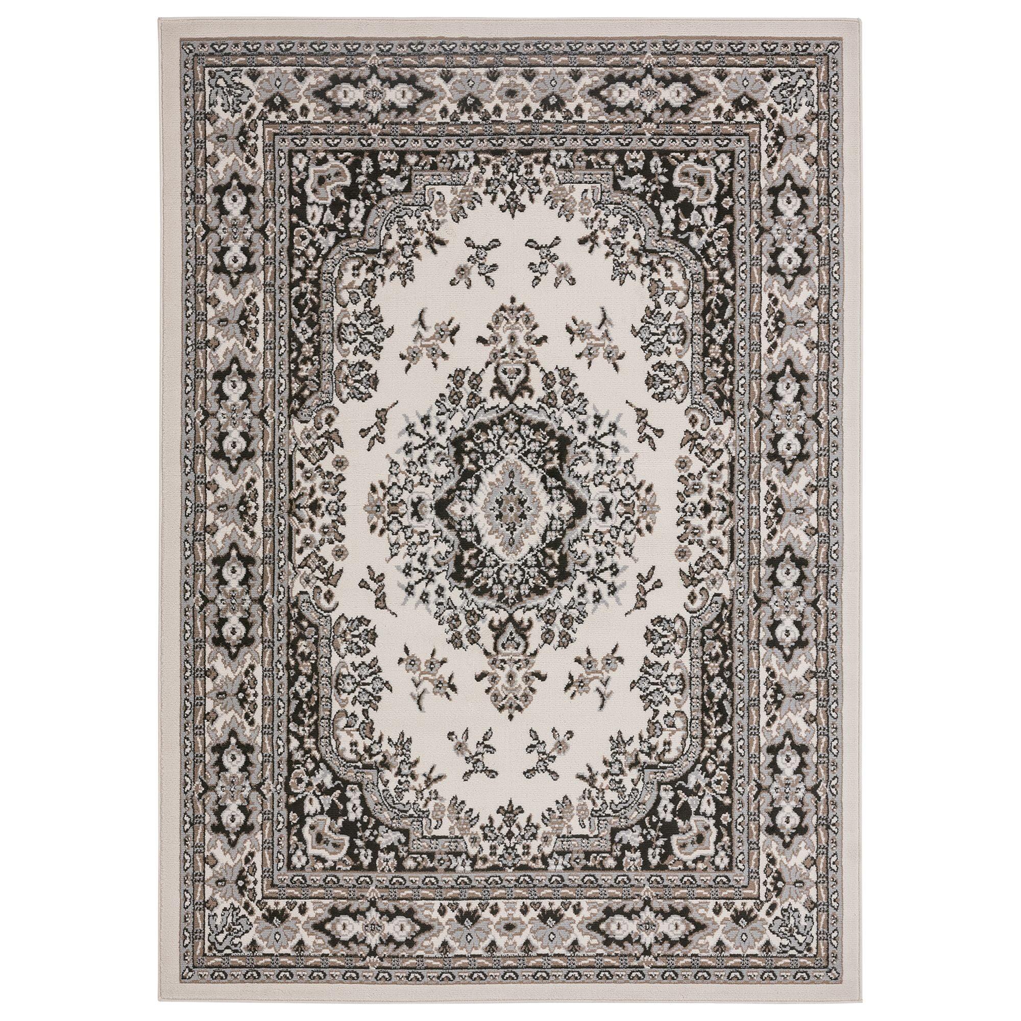 Ivory and Taupe Traditional Medallion Area Rug 5'3" x 7'5"