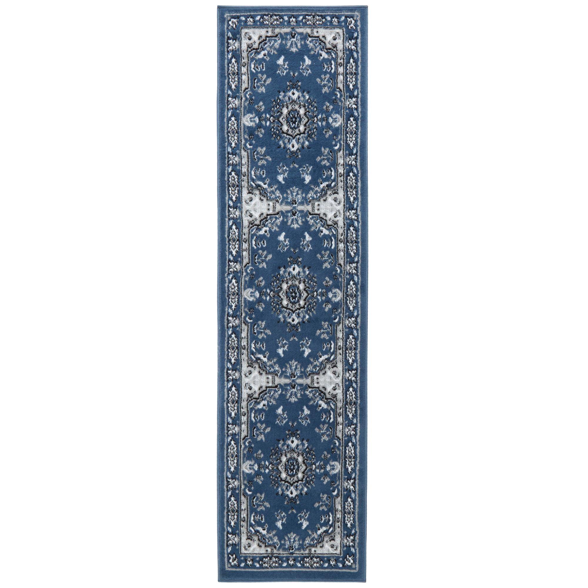 Midnight Blue Medallion Reversible Runner Rug