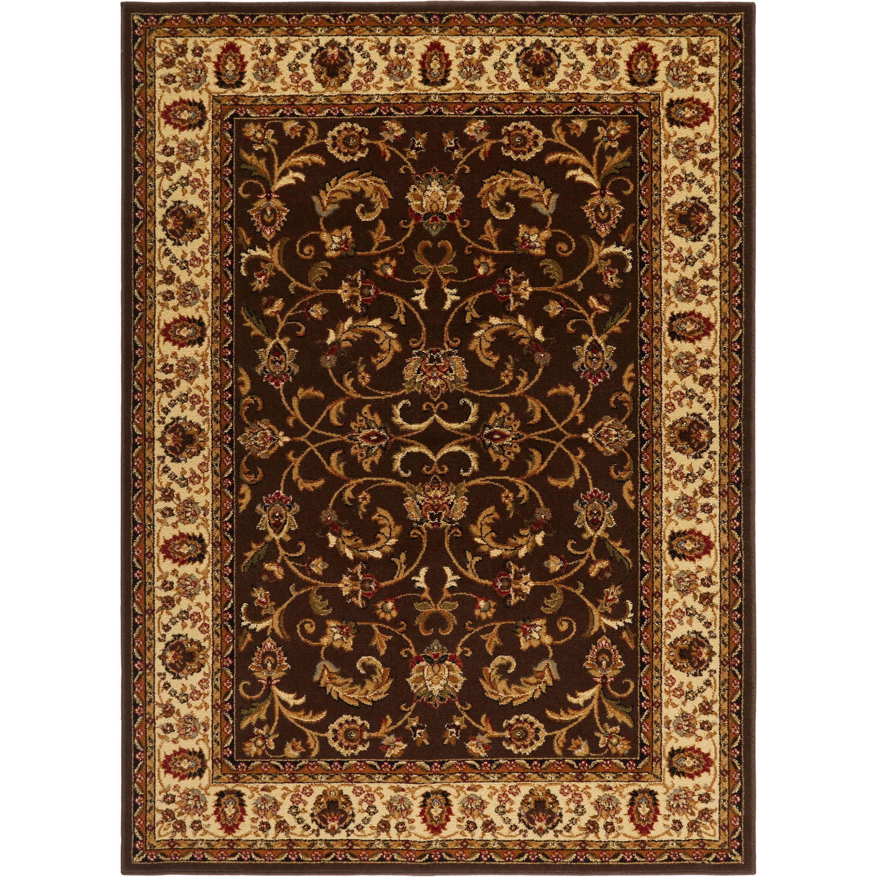 Elati Traditional Ornate Damask Brown/Ivory Area Rug, 5'2"x7'2"