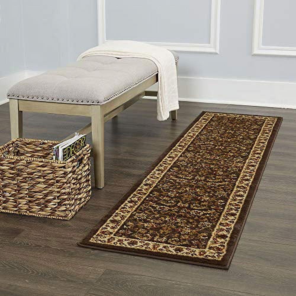 Brown Ivory Traditional Ornate Damask Runner Rug