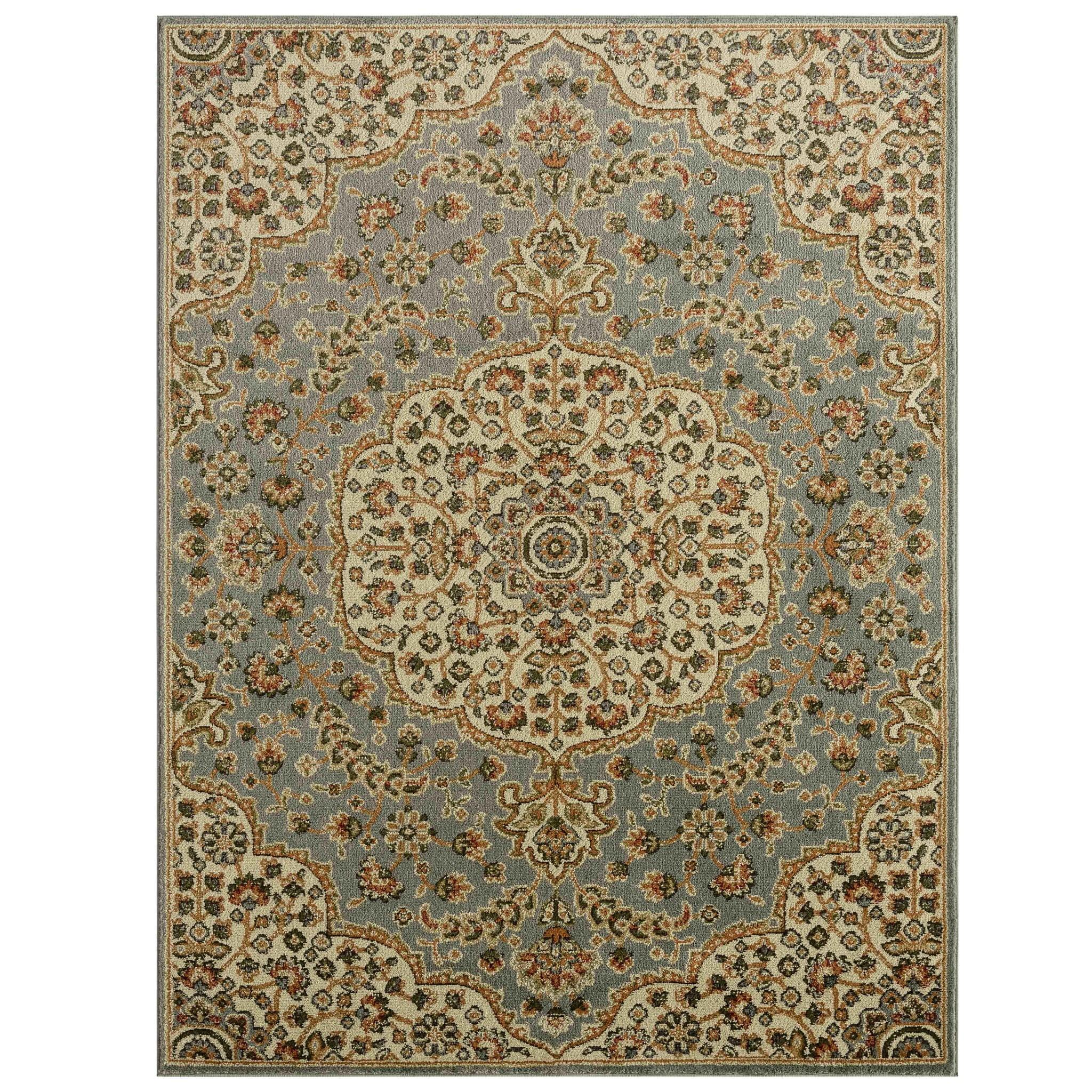 Royalty Blue and Ivory Medallion Synthetic Area Rug