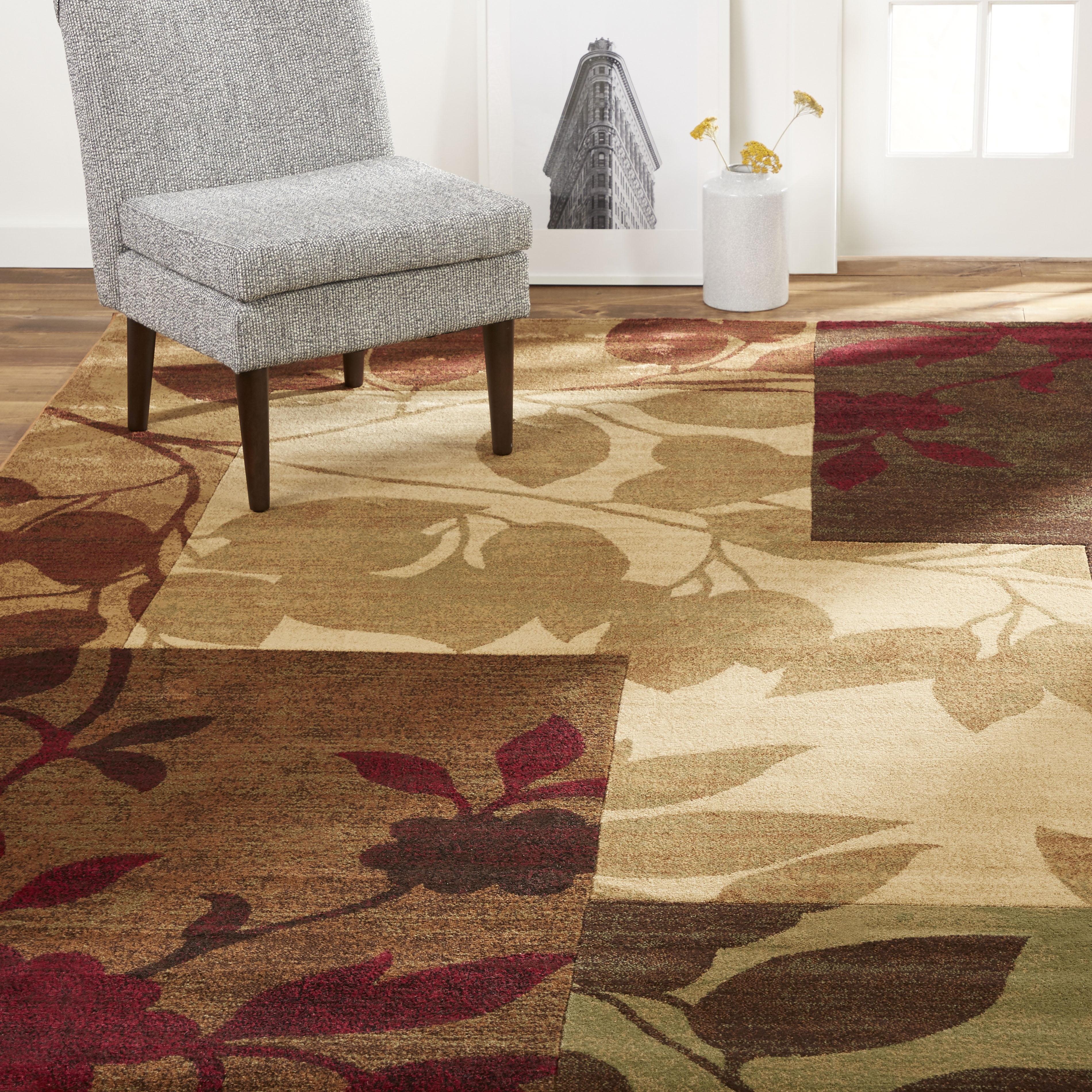 Amelia Red and Brown Floral Synthetic Area Rug