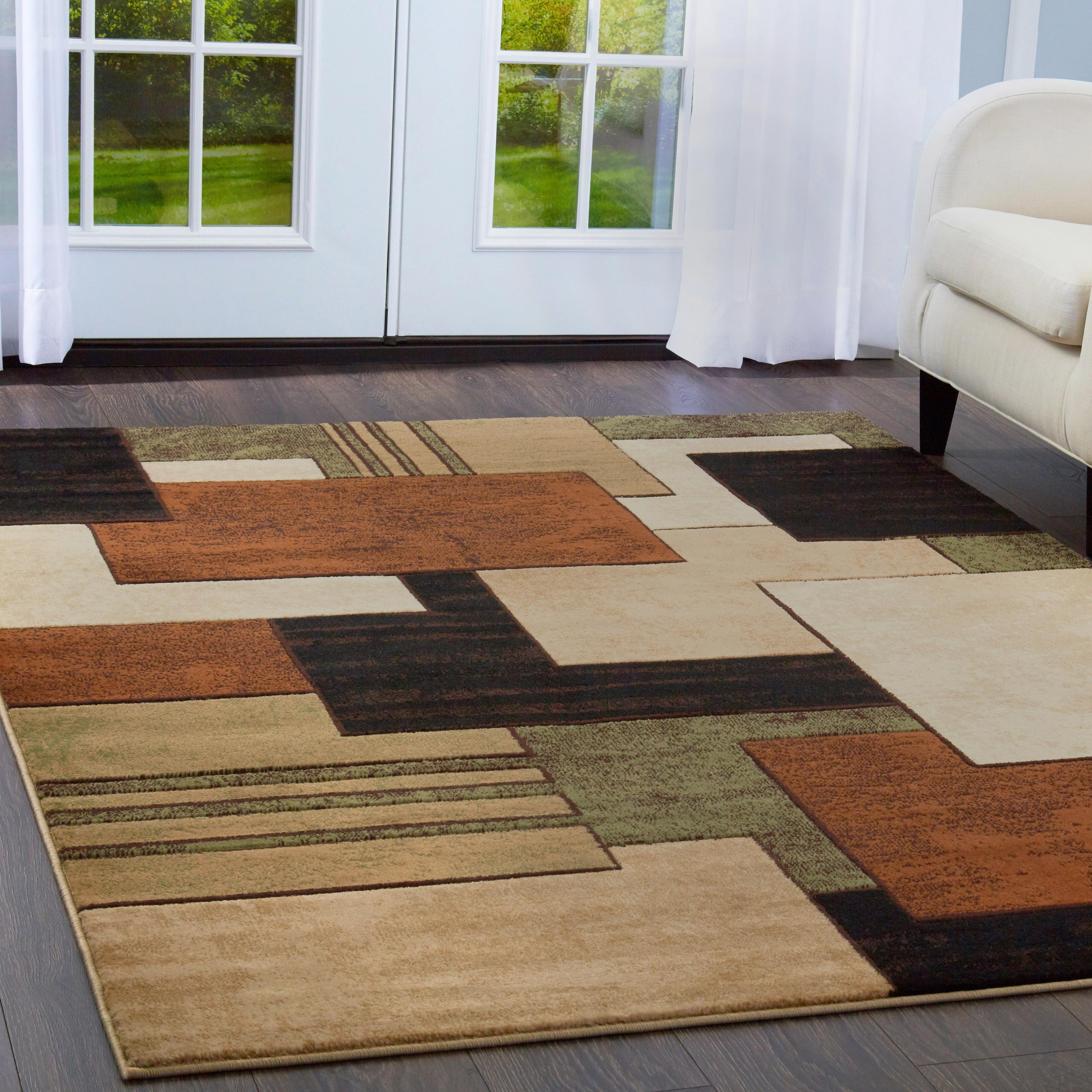 Tribeca Brown and Green Geometric Area Rug 32" x 20"