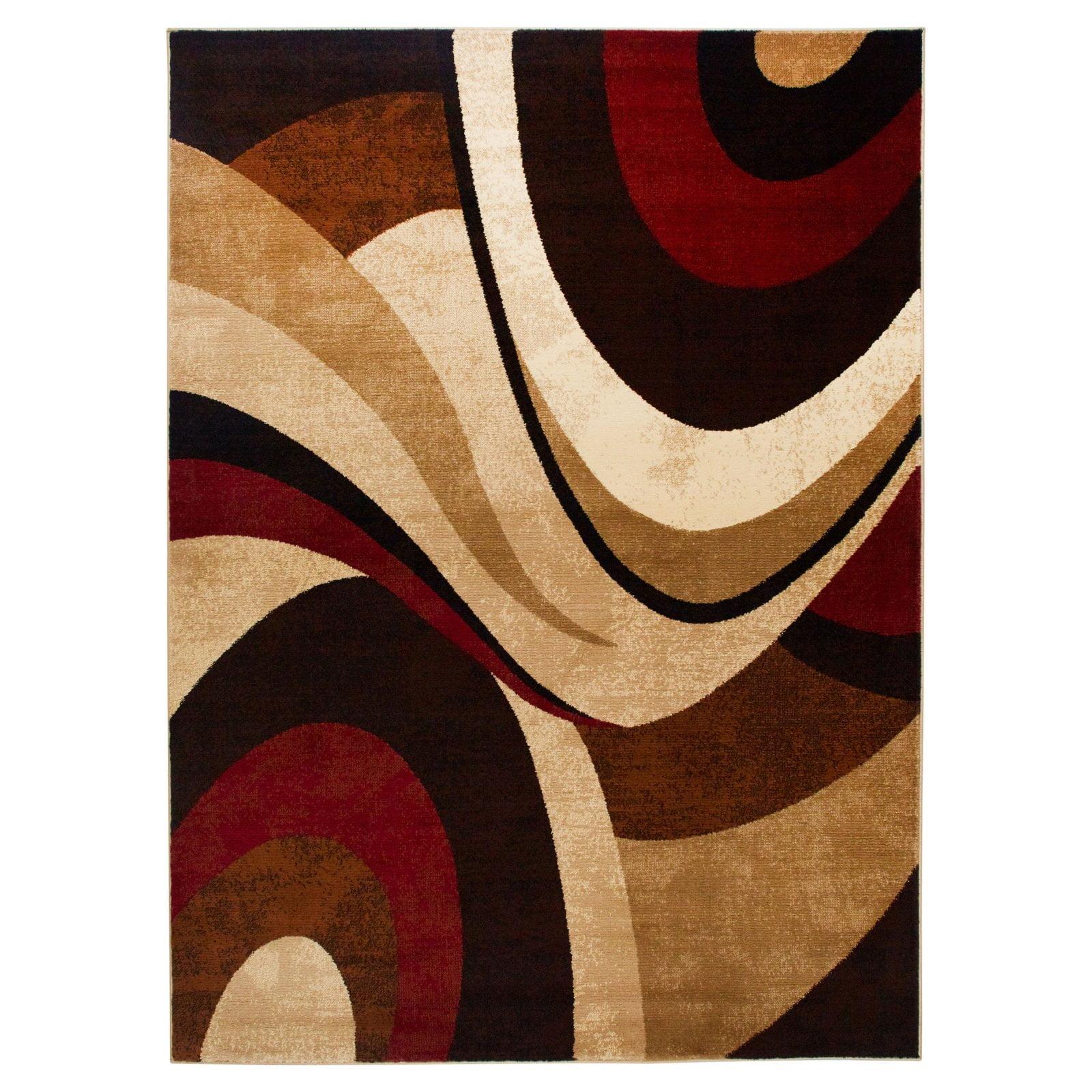 Elegant Abstract Swirl Tufted Area Rug, Brown/Red, 9' x 12'