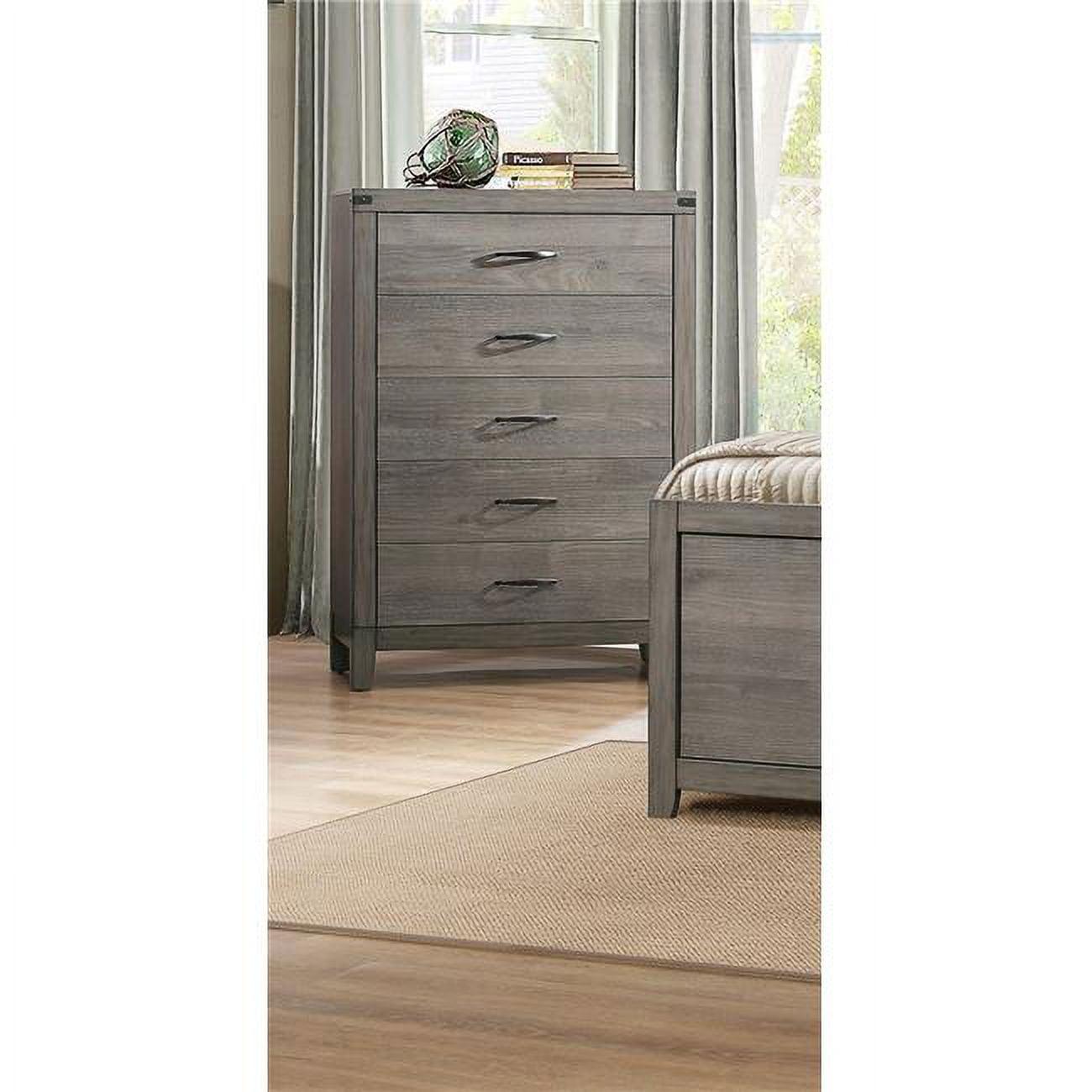 Weathered Gray 5-Drawer Wood Chest with Metal Accents